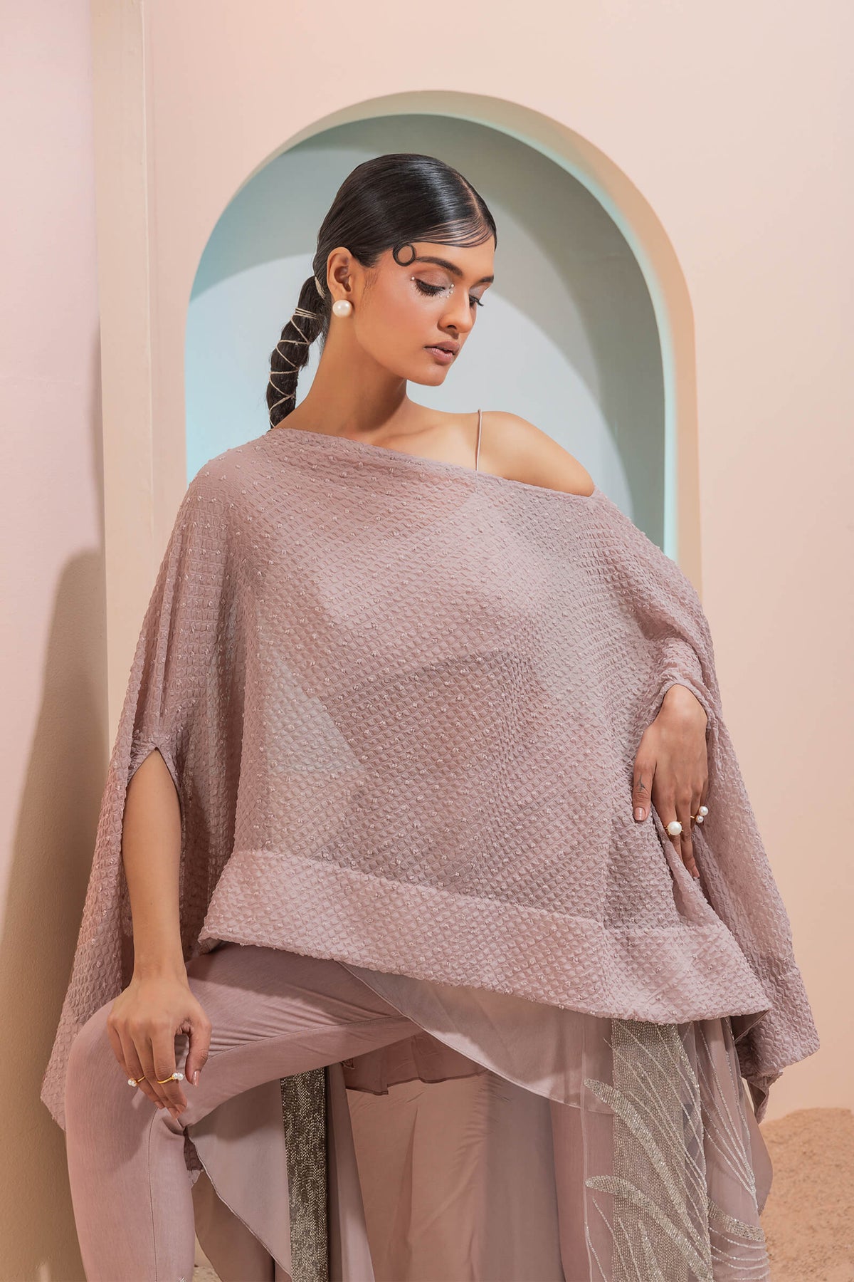 Burnt Pink Chiffon Caftan Set