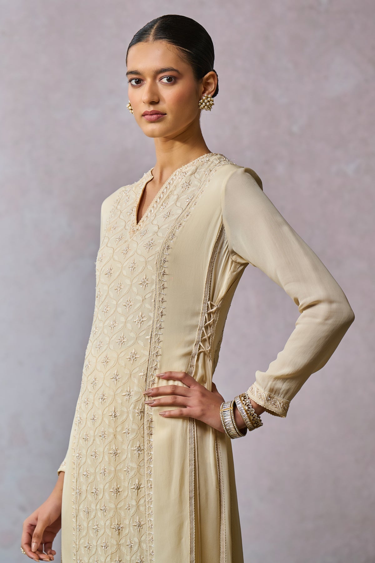 Ecru Double Layered Kurta With Dhoti