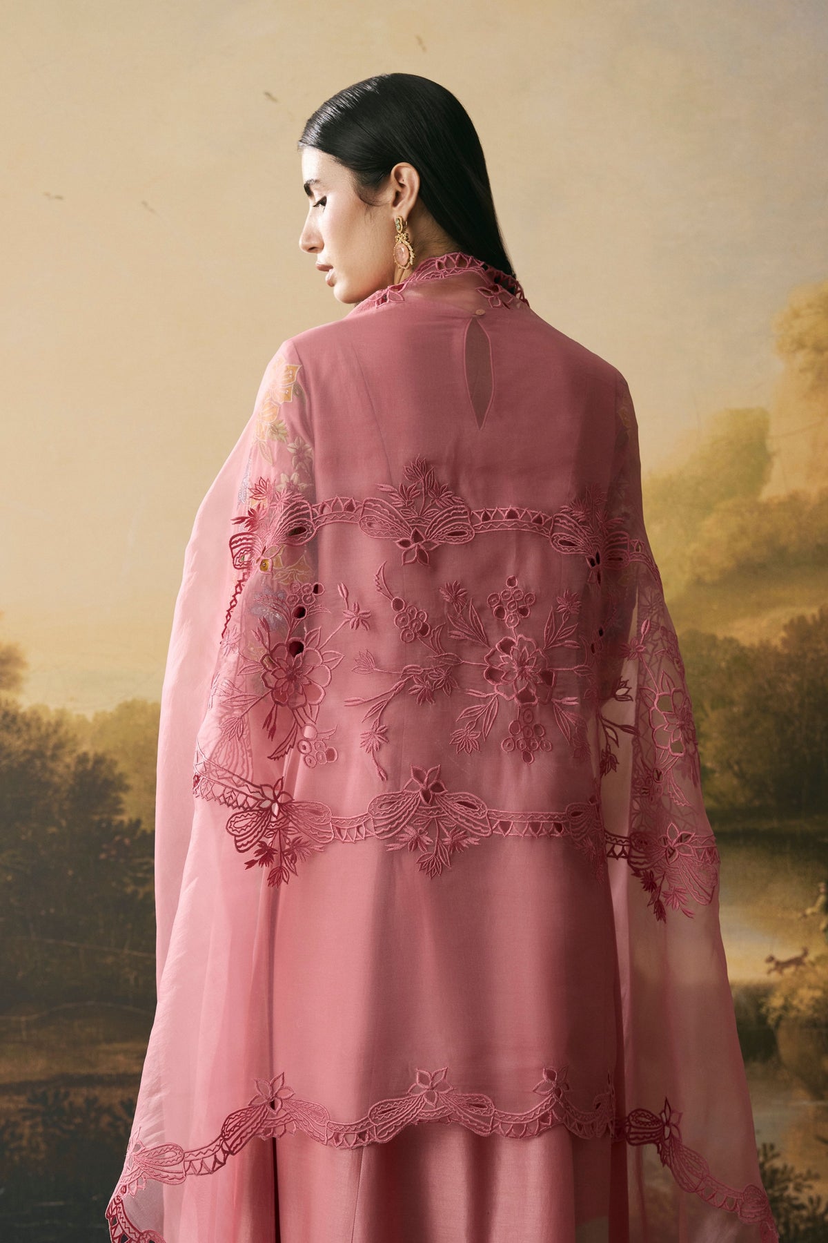 Pink Cutwork Dupatta