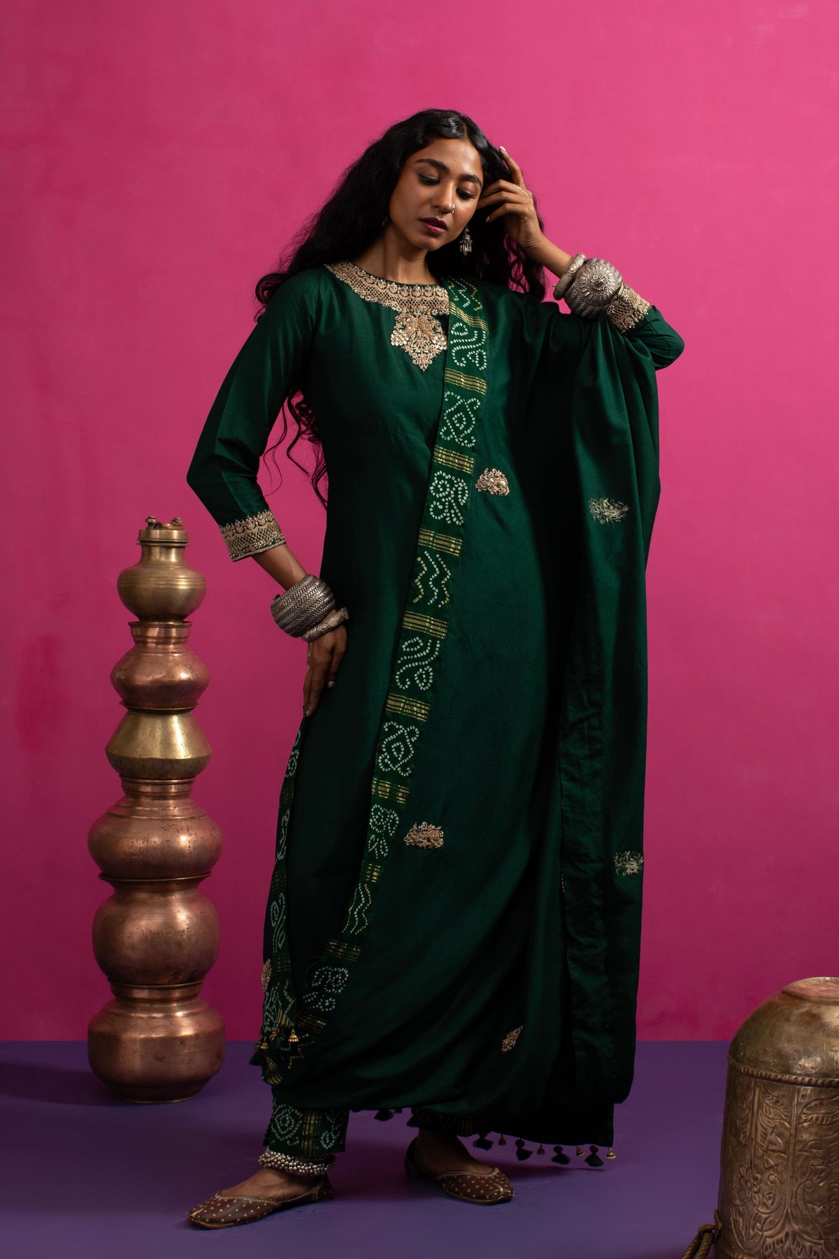 Moonga Green Kurta Set