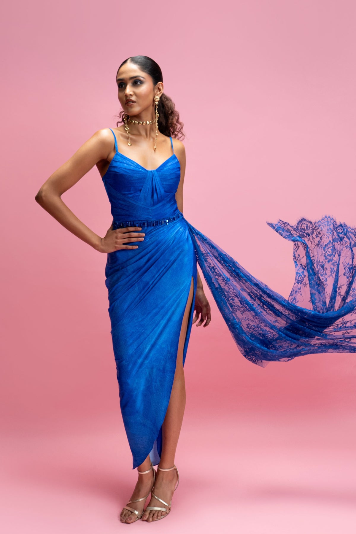 Blue Draped Maxi Dress