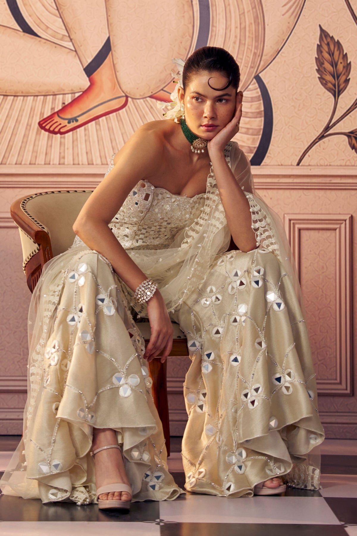 Ivory Mirror Sharara Set