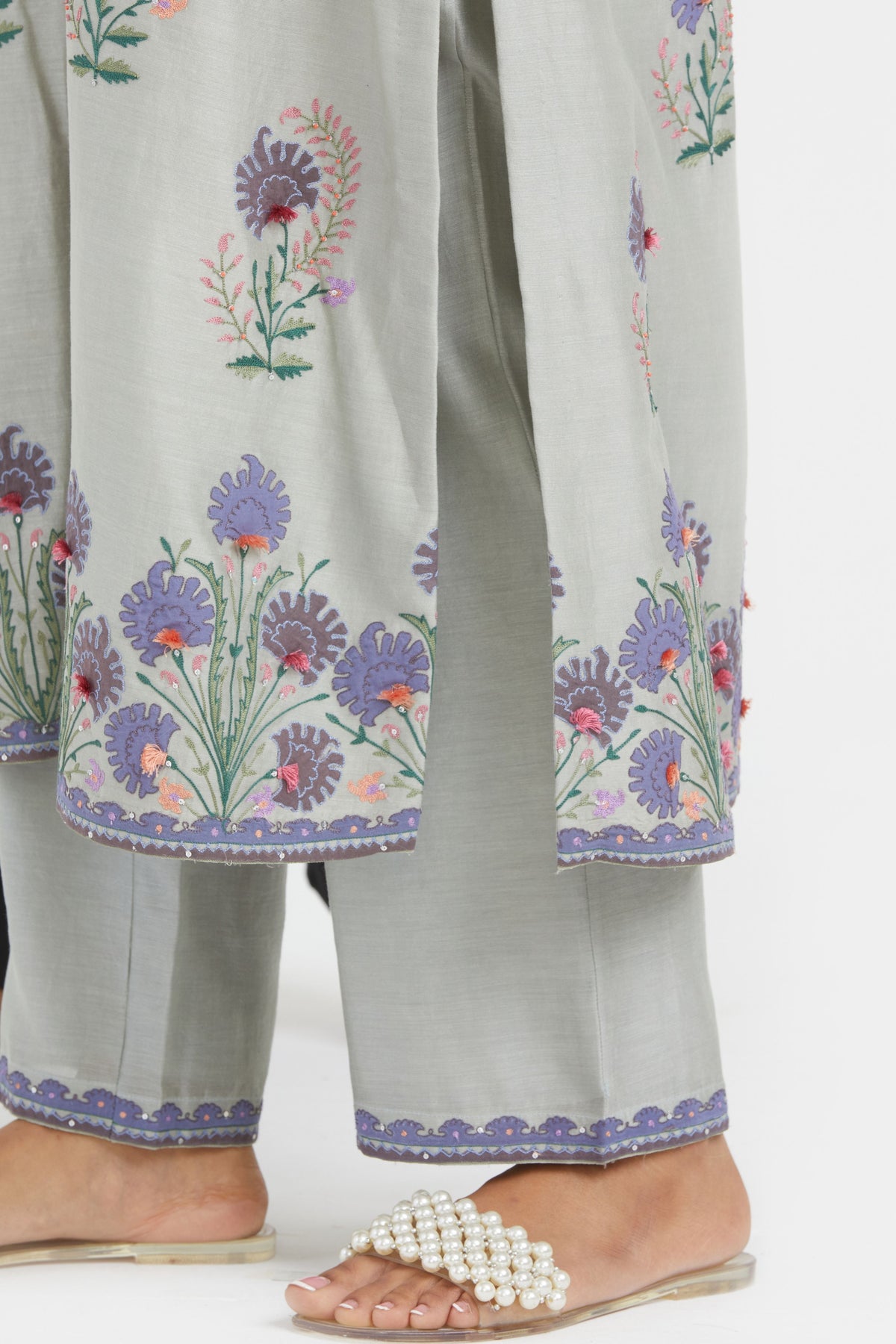 Bluish Grey Silk Chanderi Kurta Set