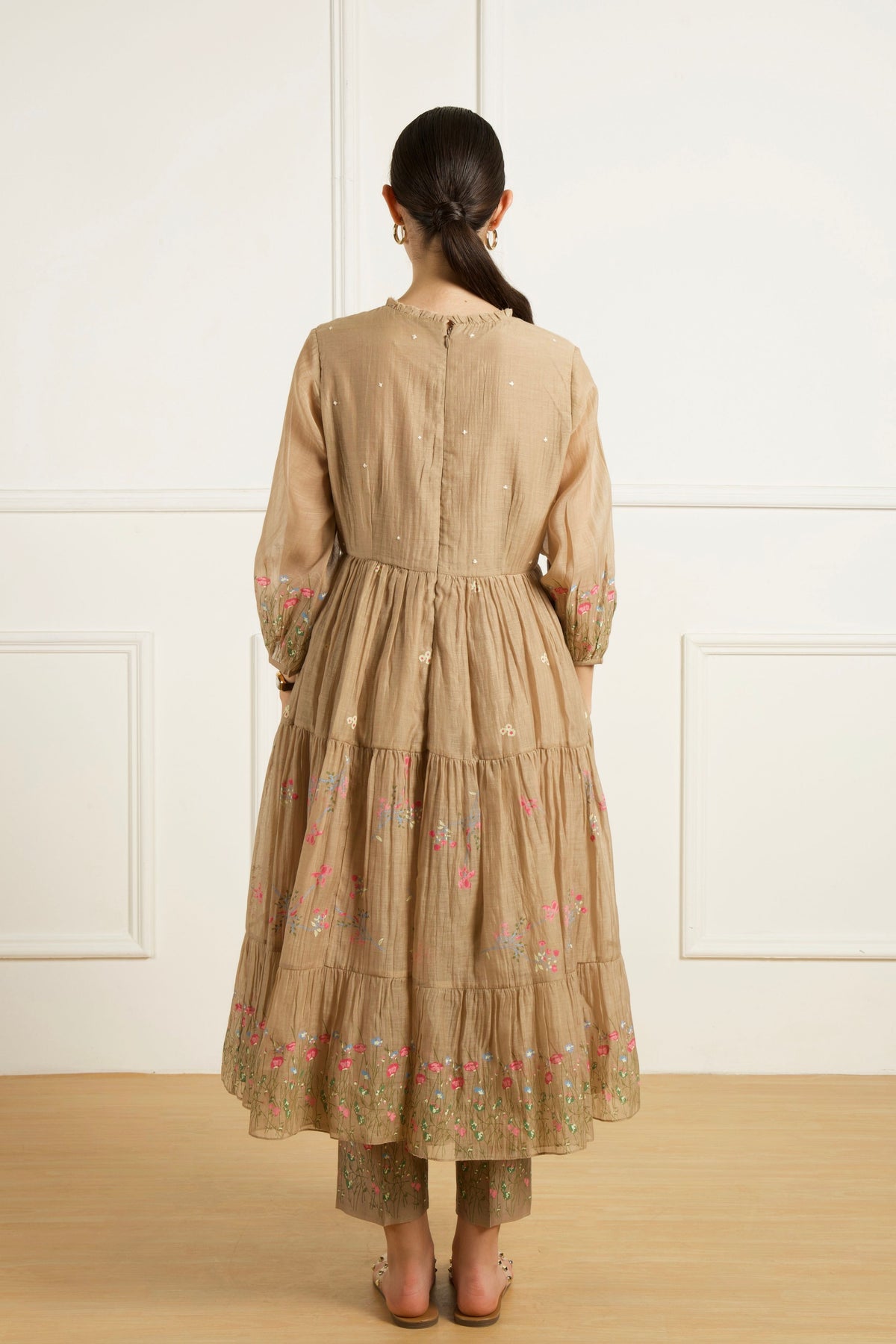 Beige Gathered Kurta Set