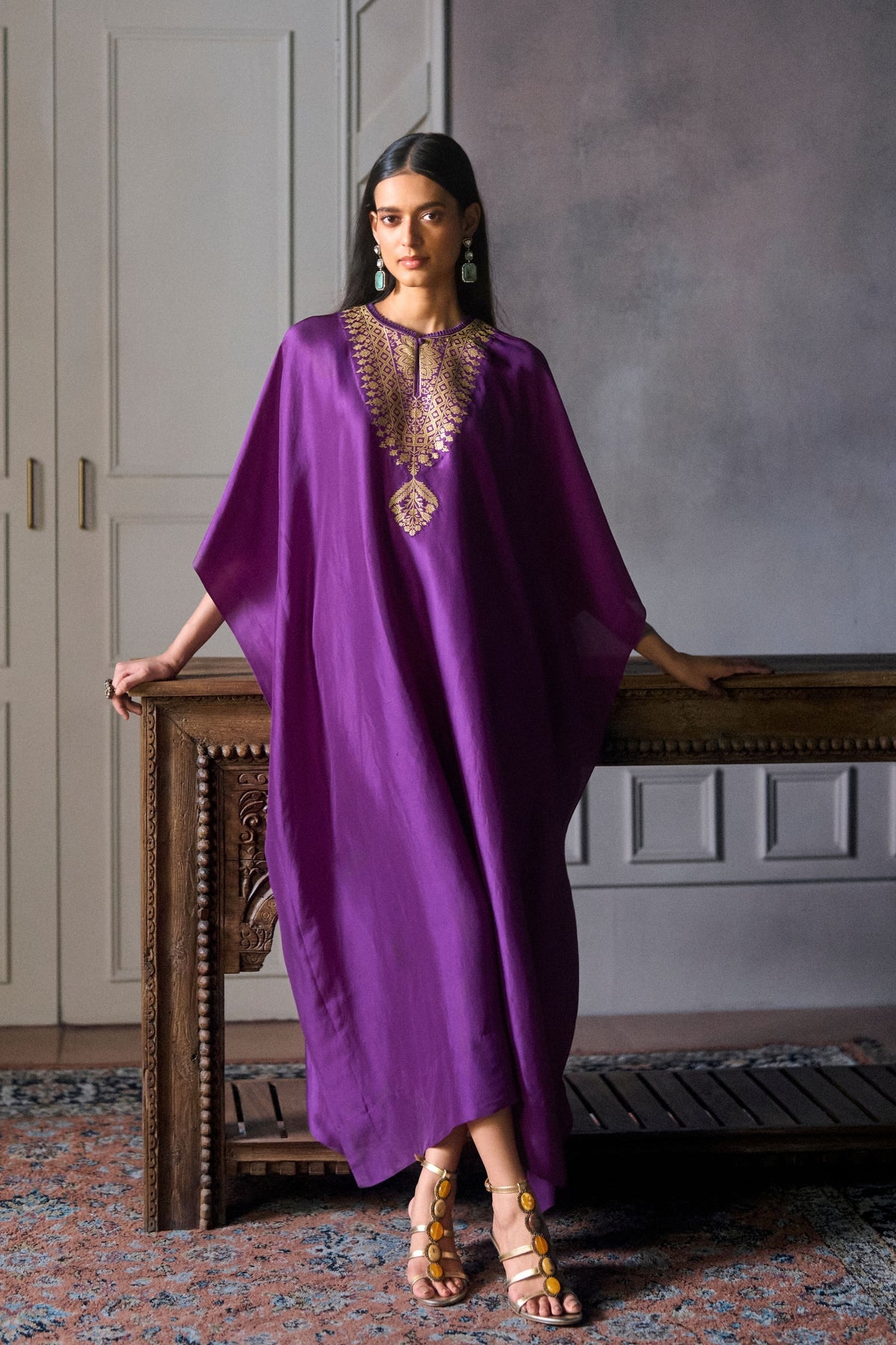 Banarasi Puple Patch Kaftan