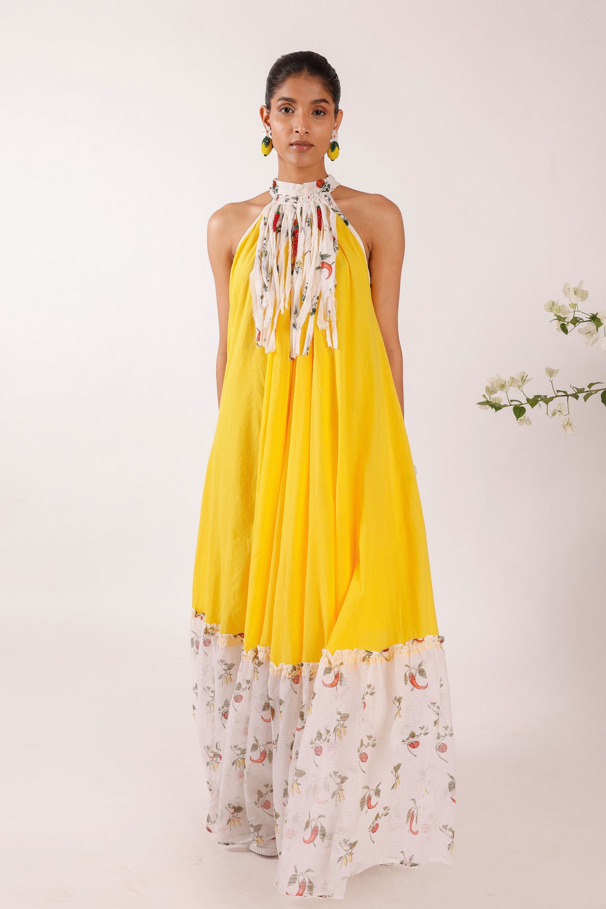 Chilli Print Yellow Maxi Dress