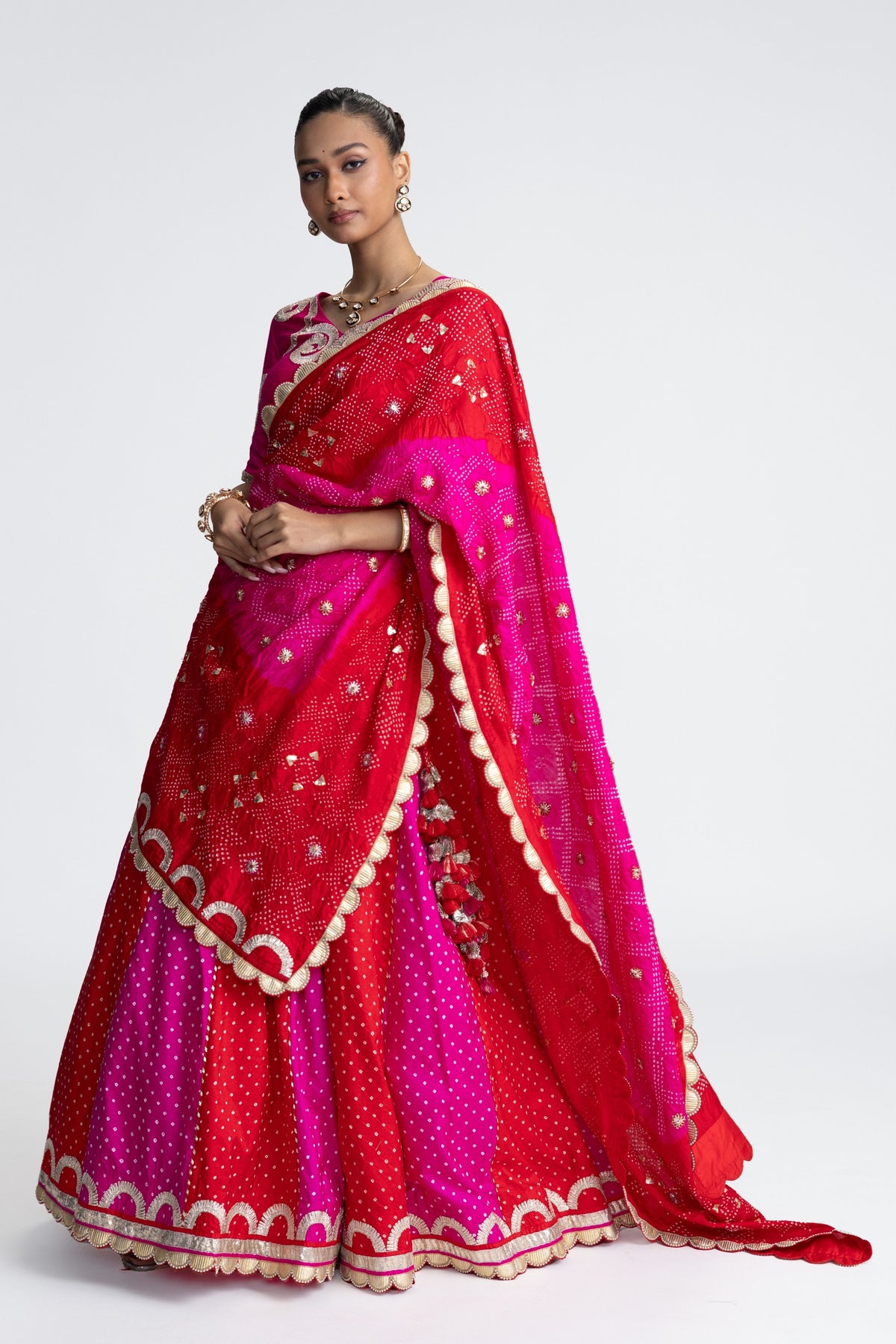 Red Rani Silk Lehenga