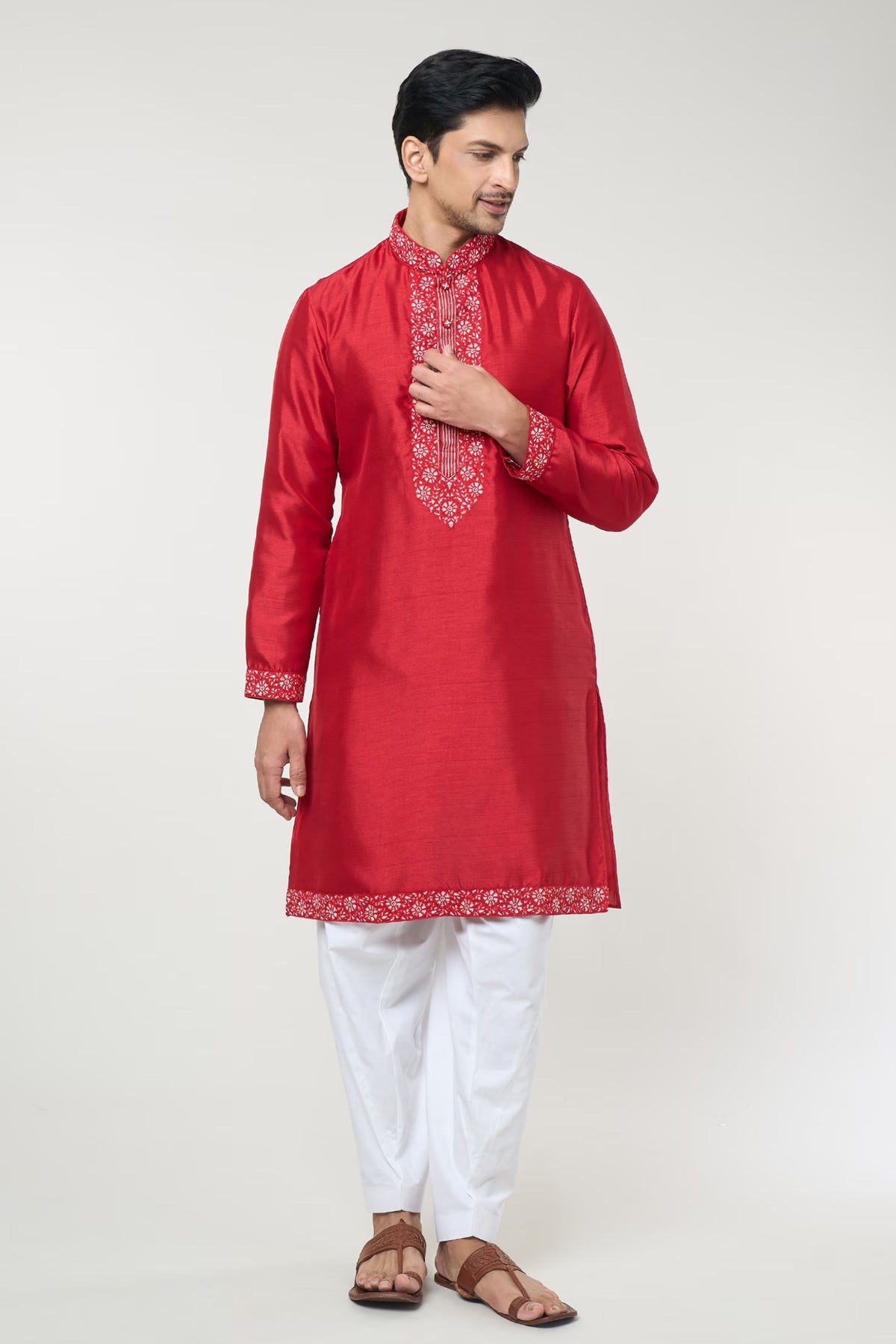 Cherry Red Embroidred Kurta Set