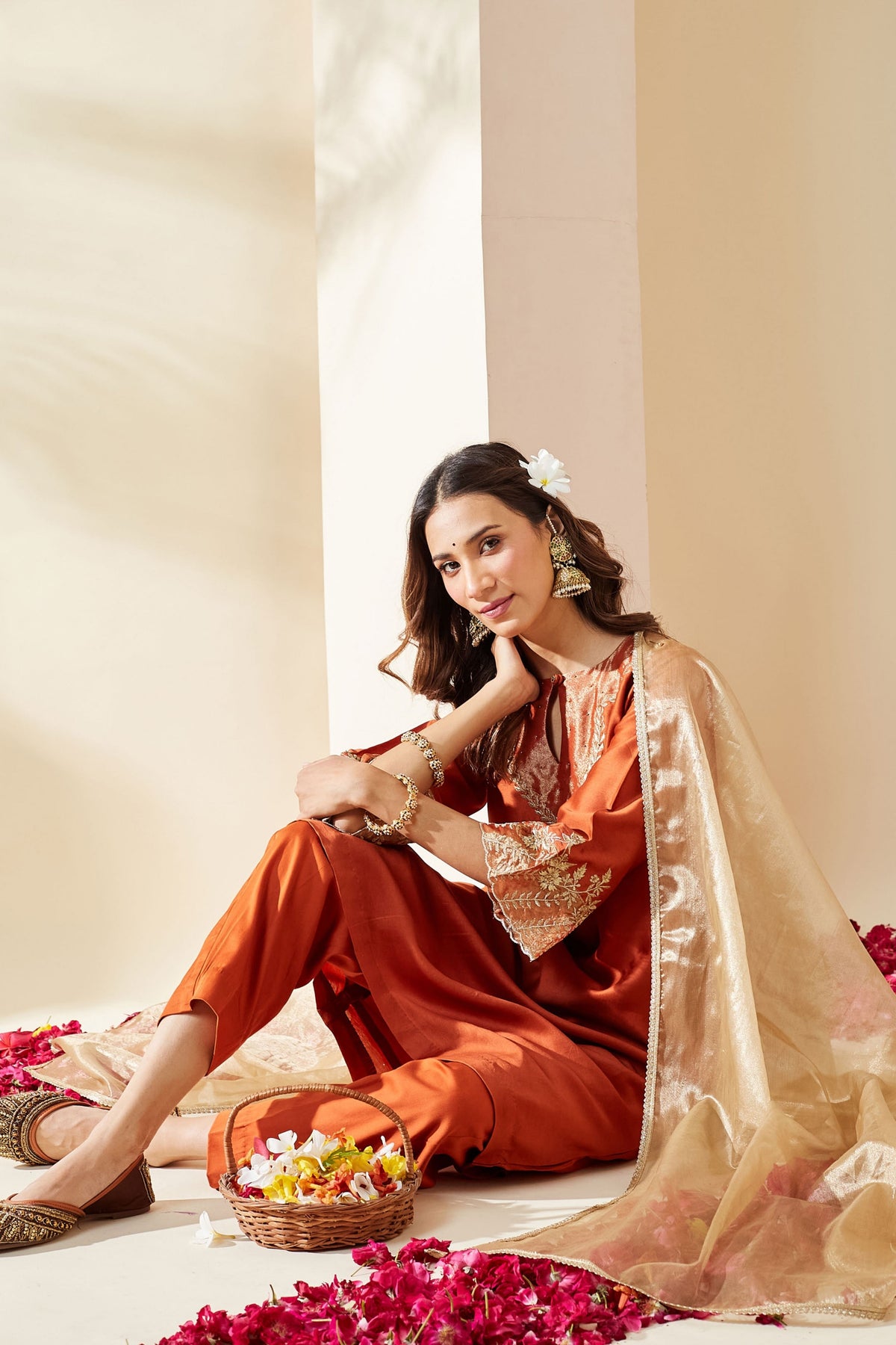 Orange Chanderi Svara Kurta Set