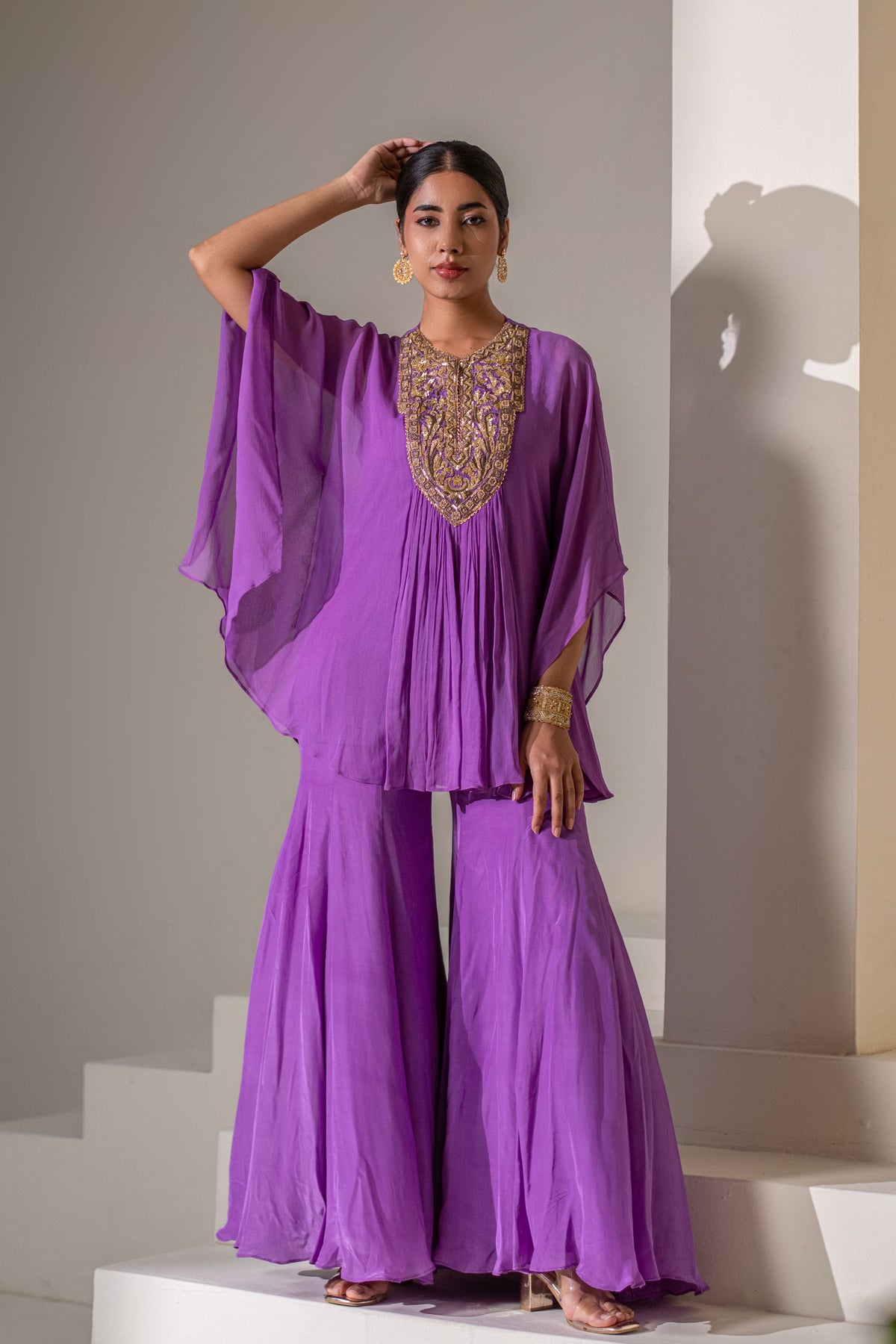 Purple  Kaftan Sharara Set