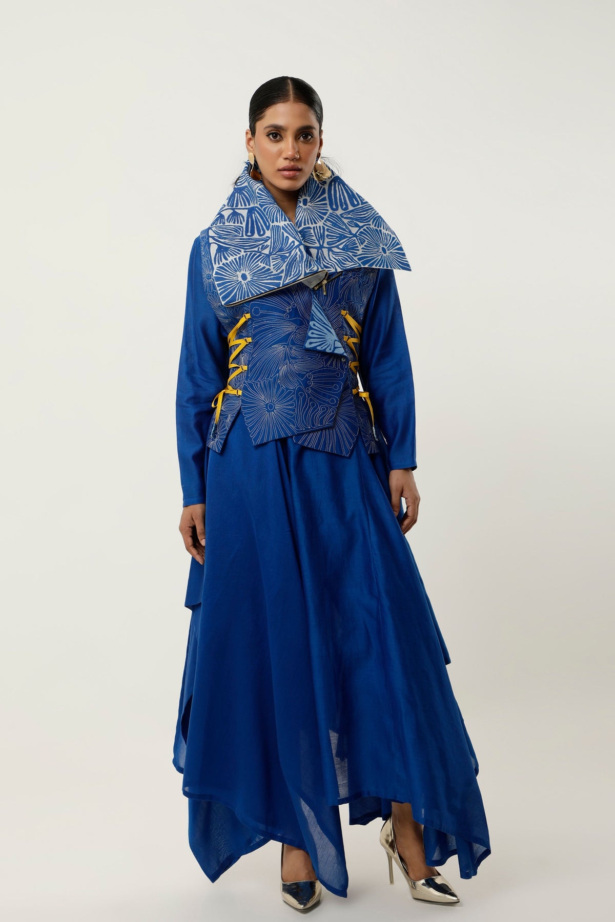 Cobalt Drapped Collar Jacket Set