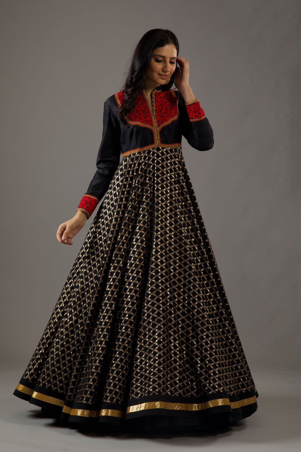 Black Chanderi Anarkali Set