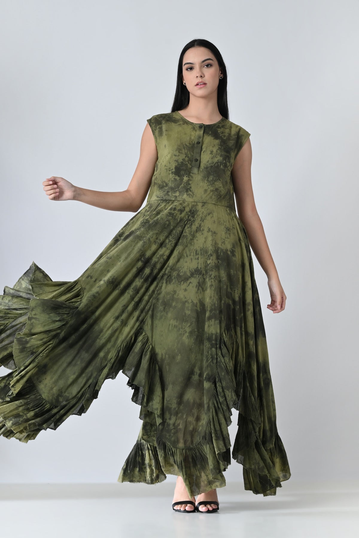 Olive Moss Garden Printed Dress