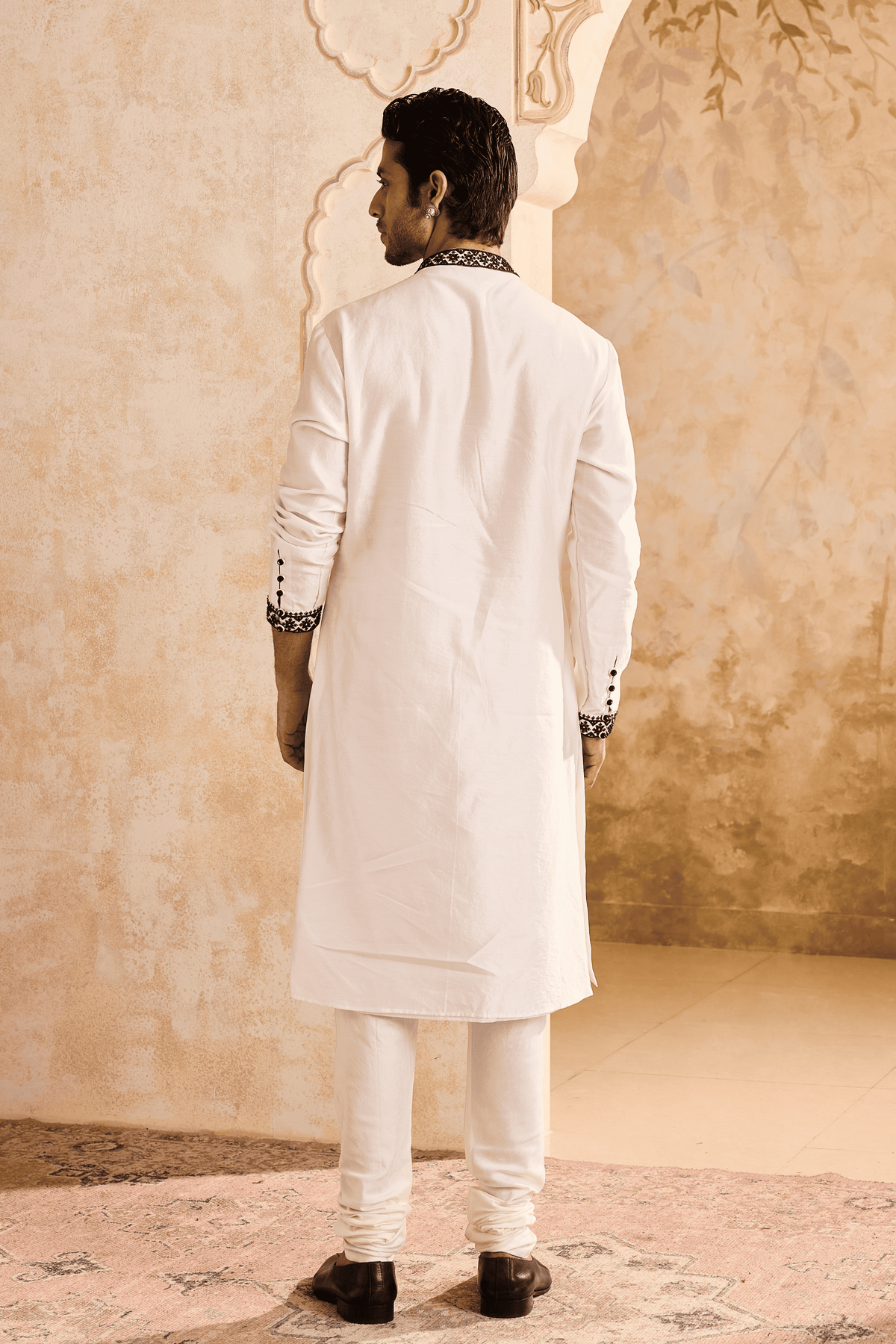 Embroidered White  Angrakha Kurta Set