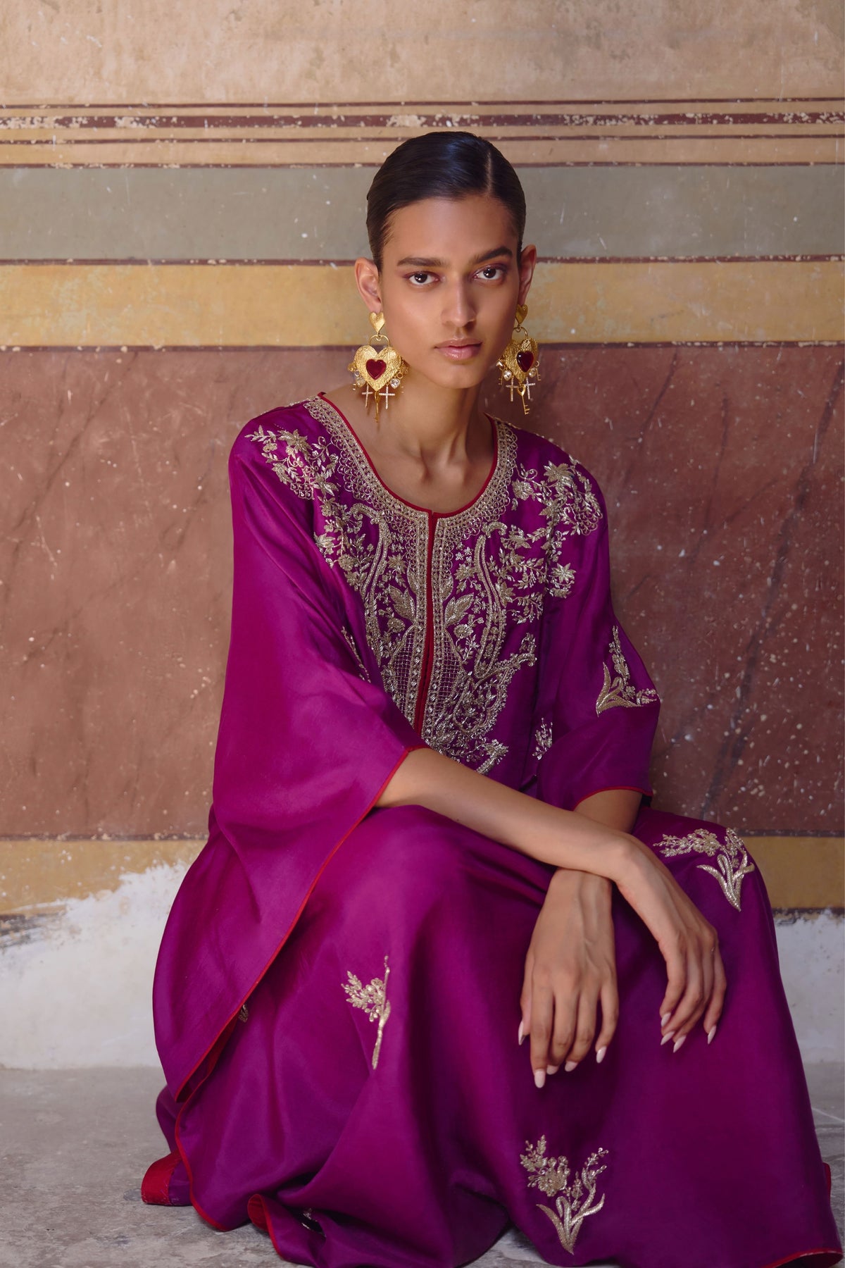 Magenta Flower Butta Kaftan Set