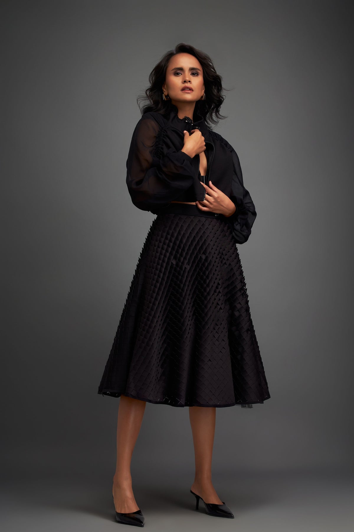 Black Jacket With Line Skirt