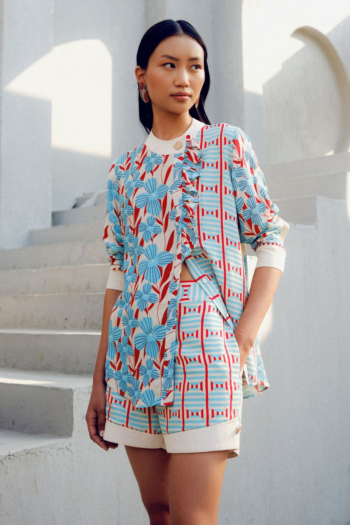 White Print Play Frill Shirt