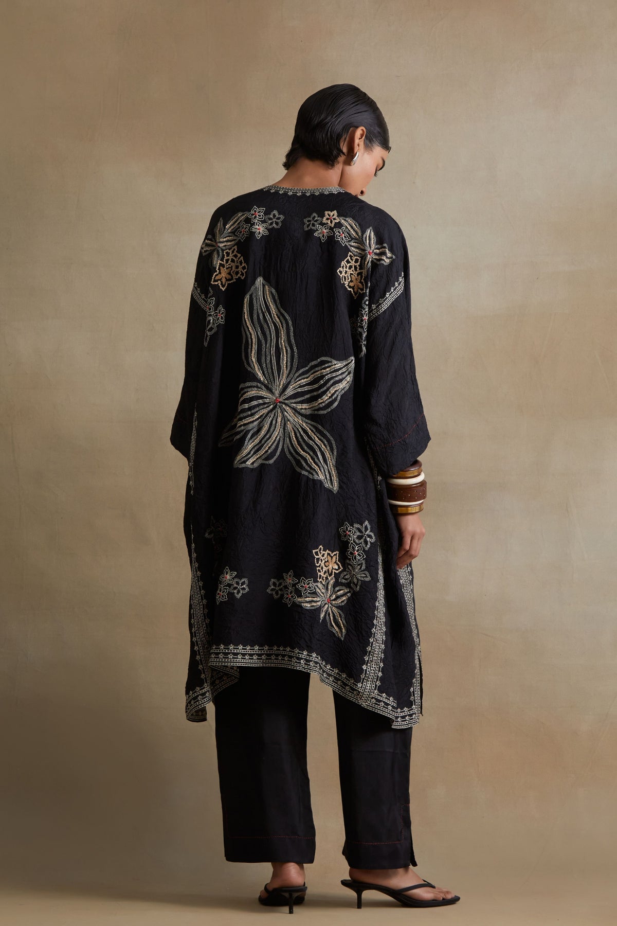 Black Thread Embroidered Kaftan Set