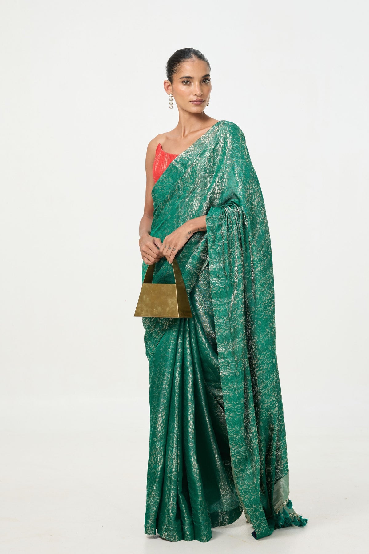 Bottle Green Tissue Saree
