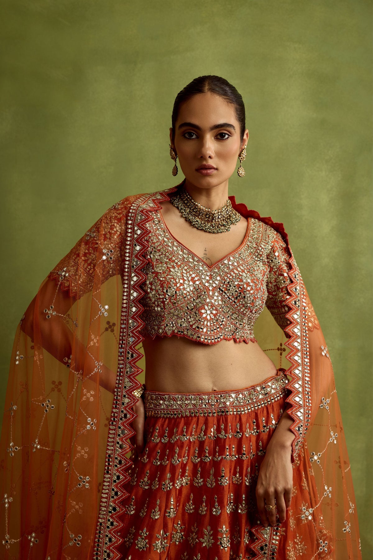 Rust Silk Lehenga Set