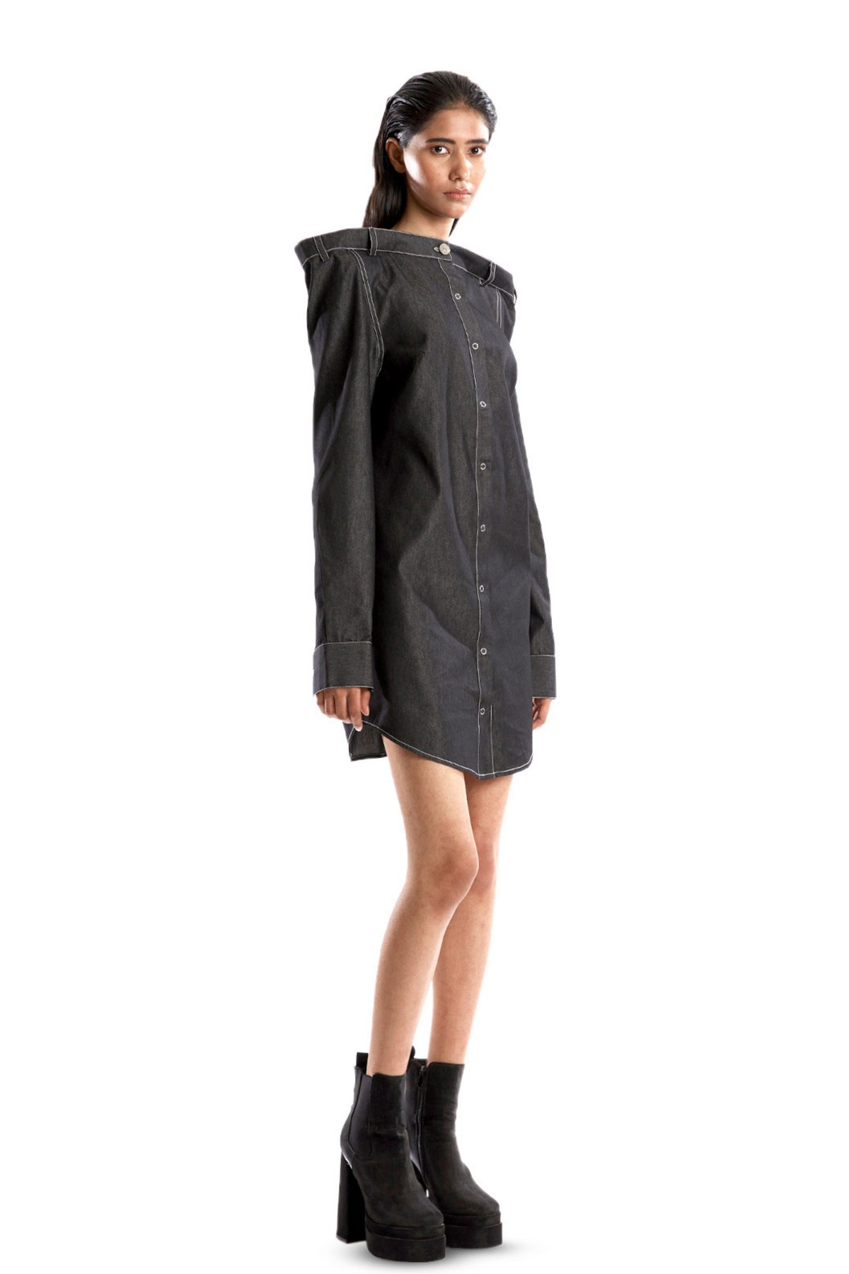 Black Denim Mini Straight Dress