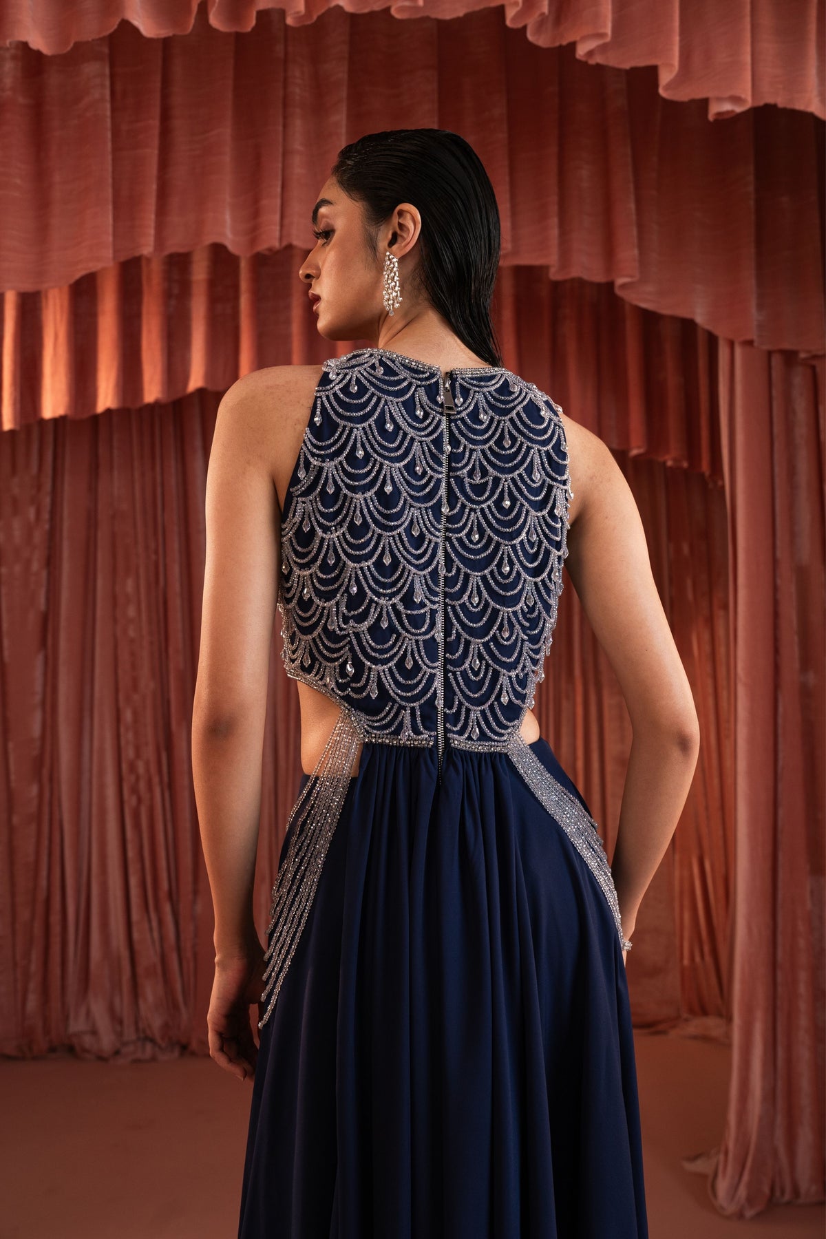 Midnight Blue Beaded Skirt Set