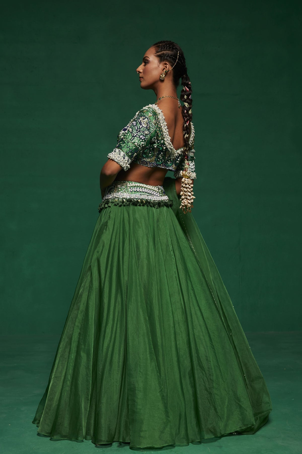 Green Organza Lehenga Set