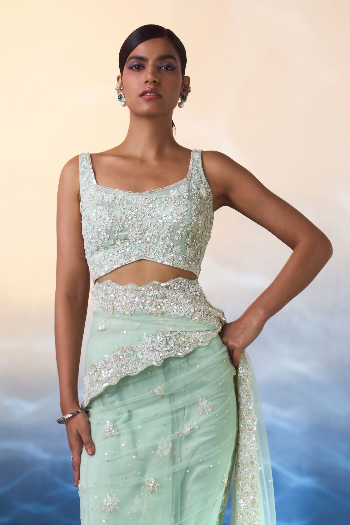 Ice Blue Saree Set