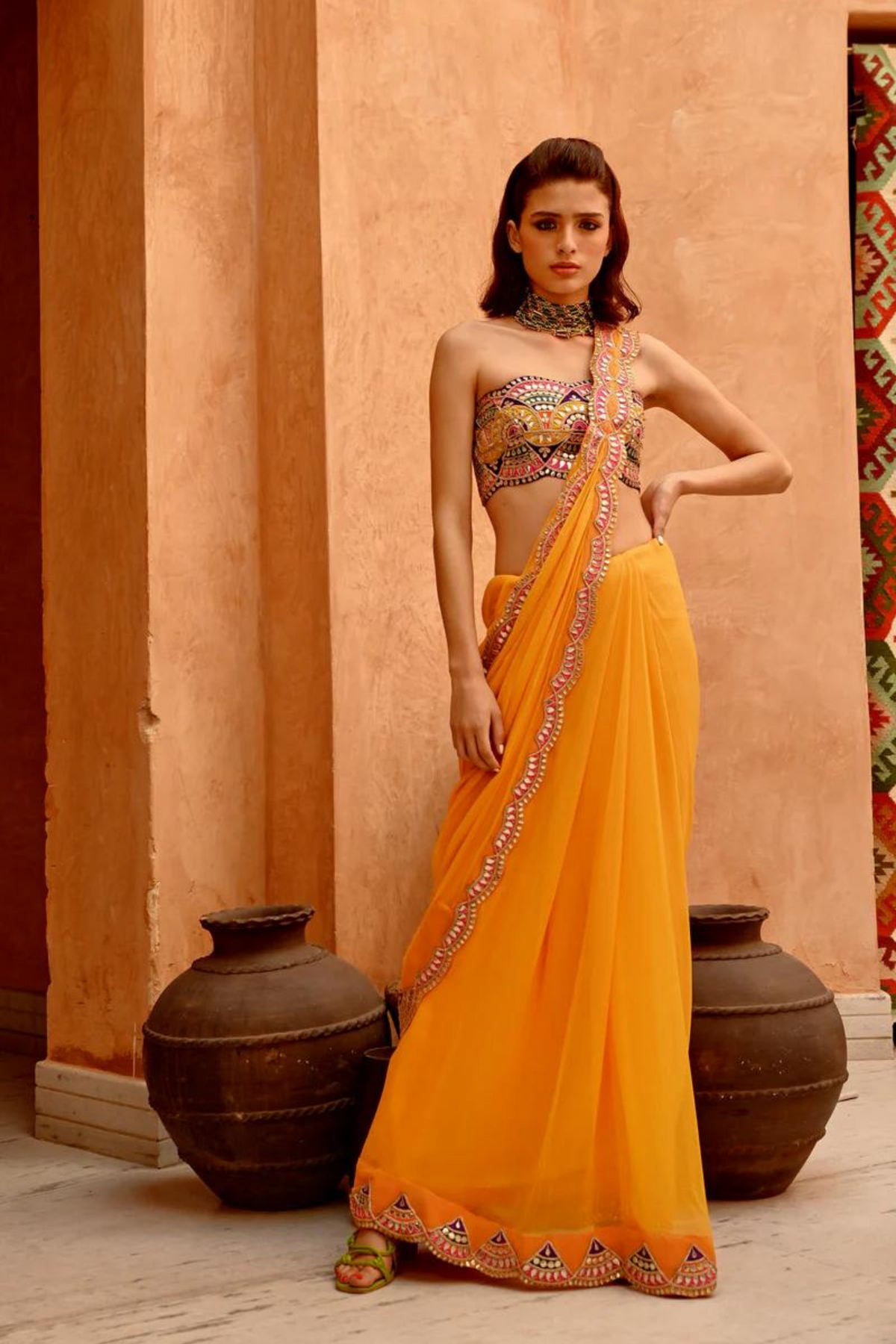 Yellow Saree Pre-stitched Set