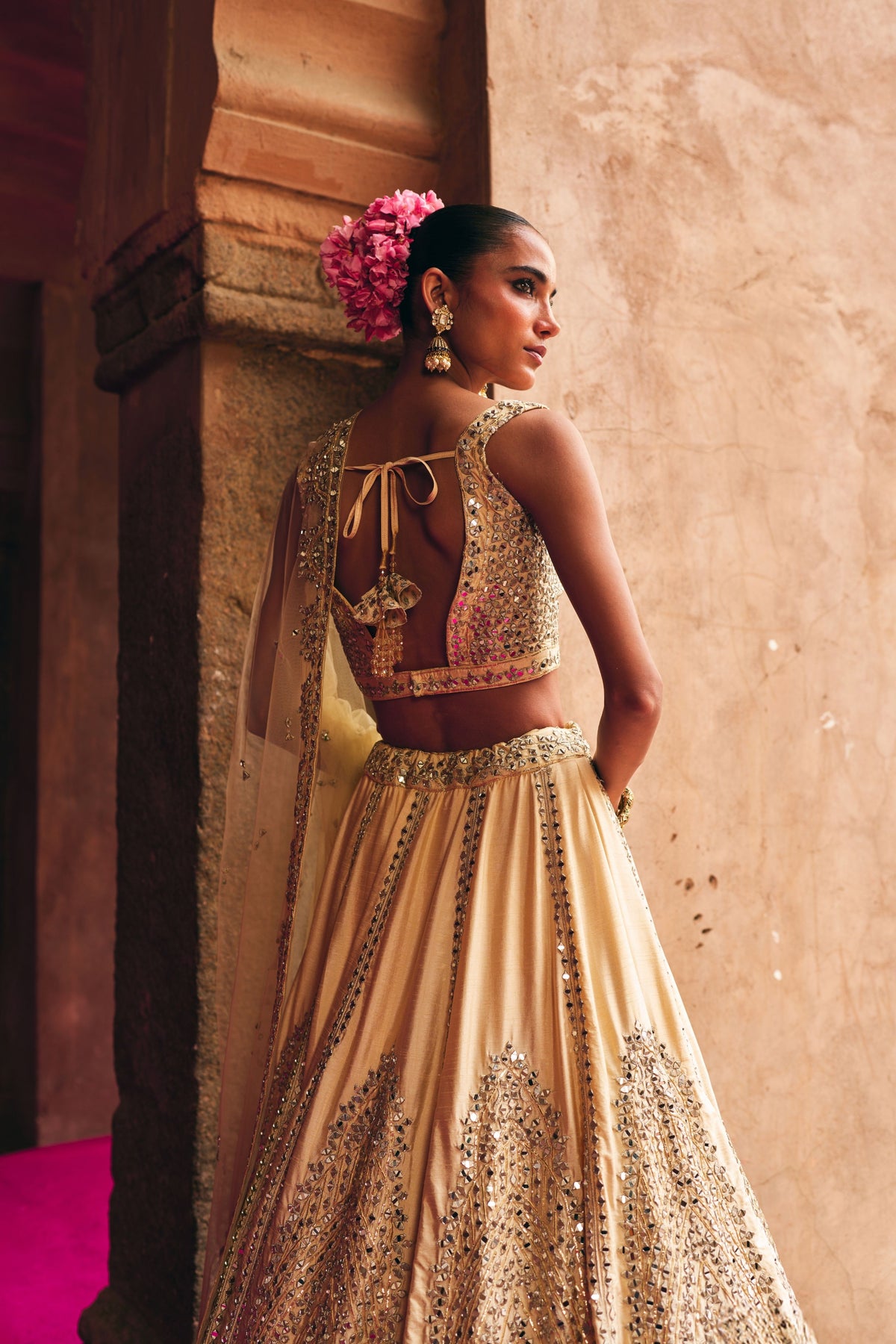 Champagne Gold Raw Silk Lehenga Set