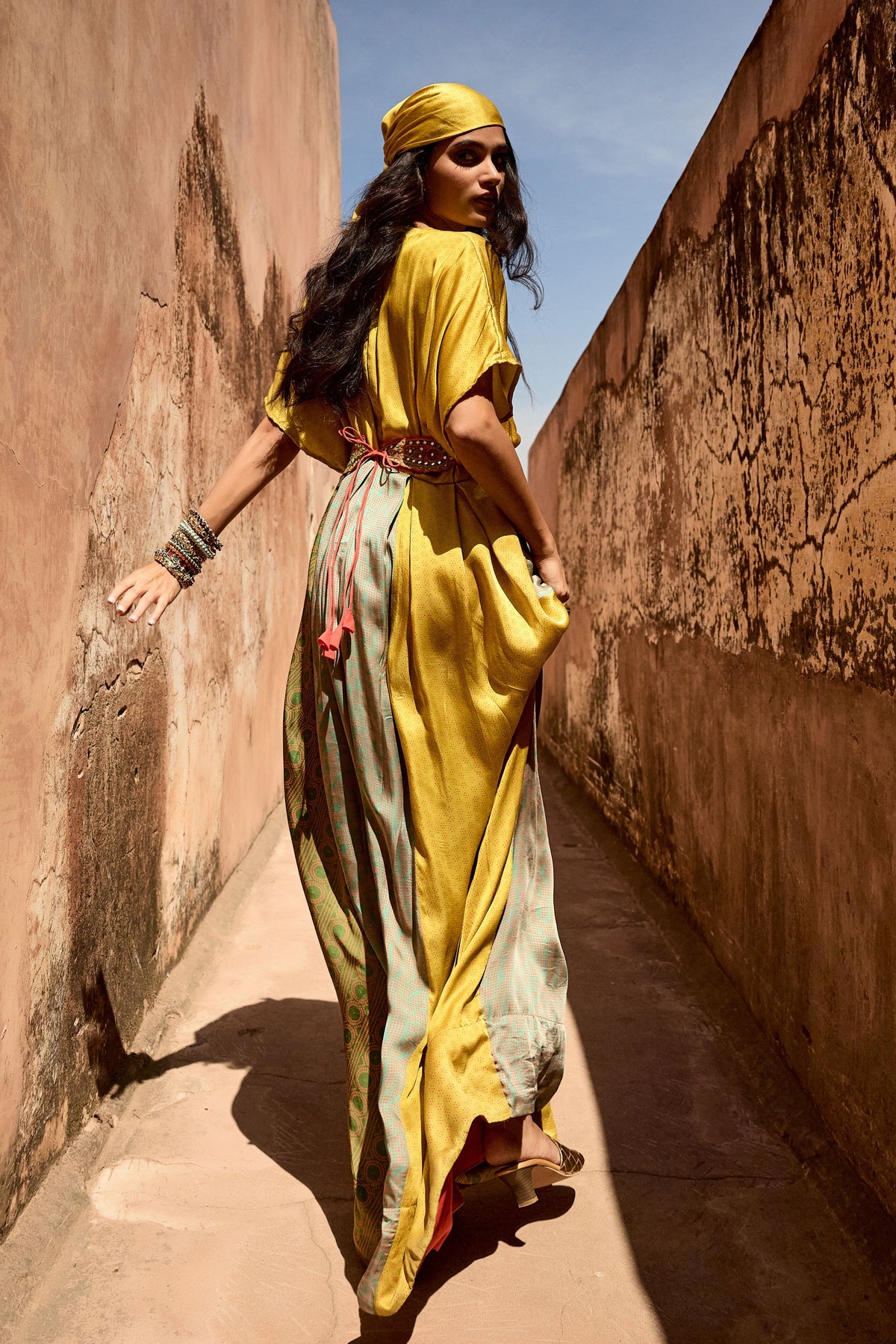 Haldi Nashpal Yellow Belt Dress