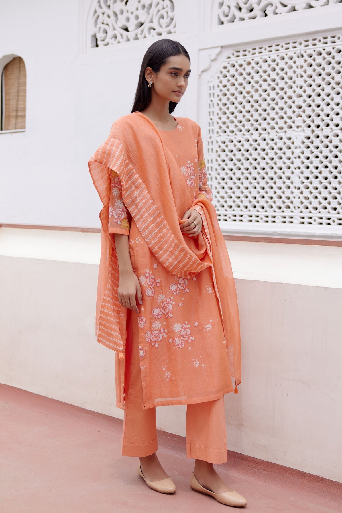 Tangerine Floral Kurta Set