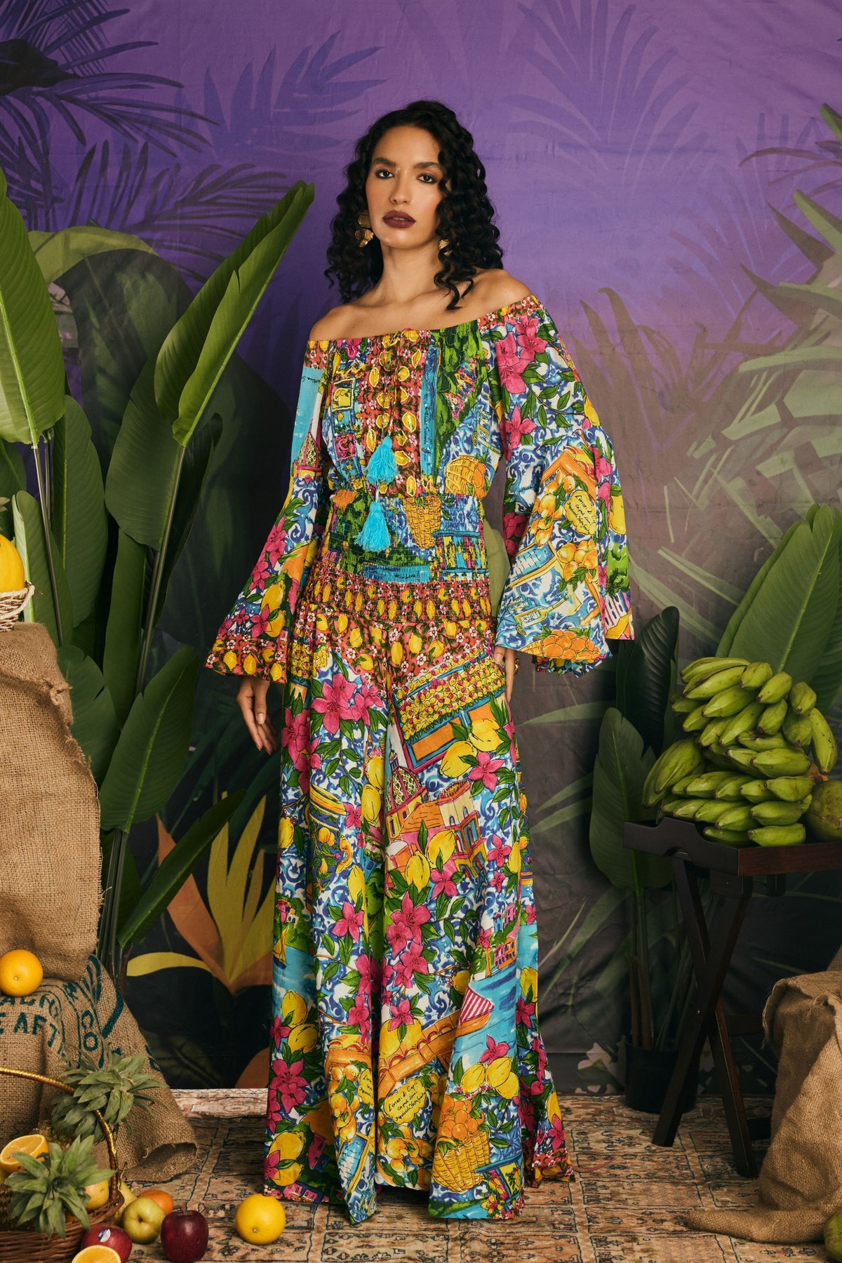 Multicolor Tie-Up Neck Dress