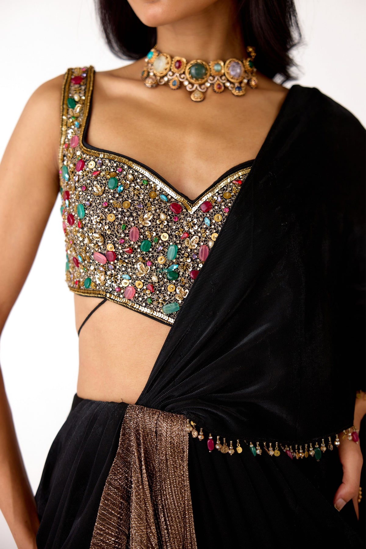 Shimmer Black Draped Saree Set