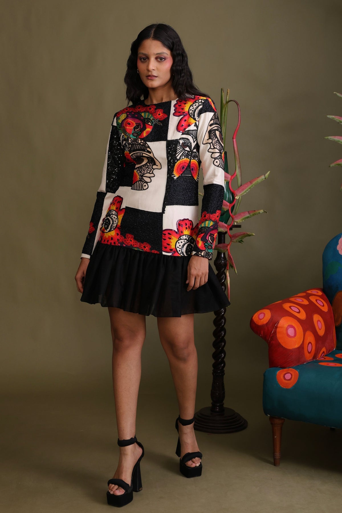 Chess Board Highlighted Mini Dress