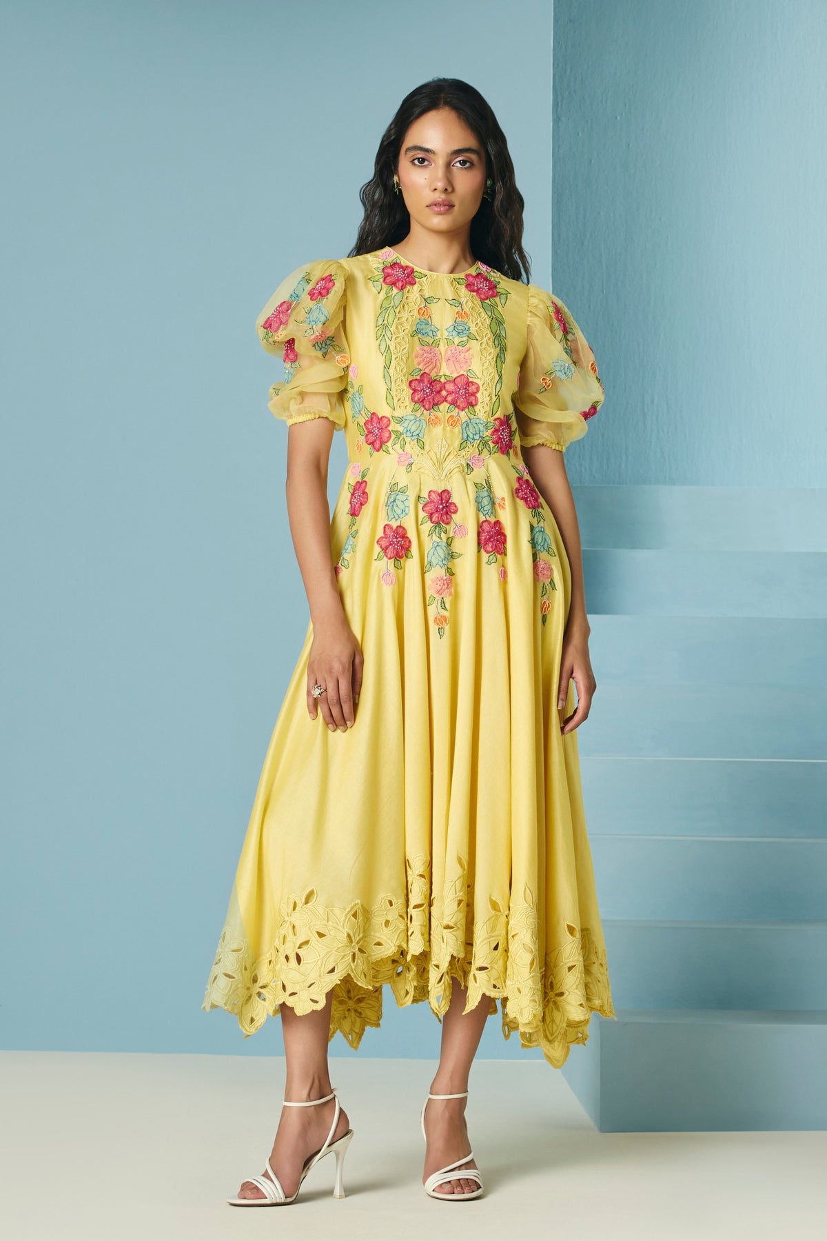 Butter Yellow Applique Flounce Dress