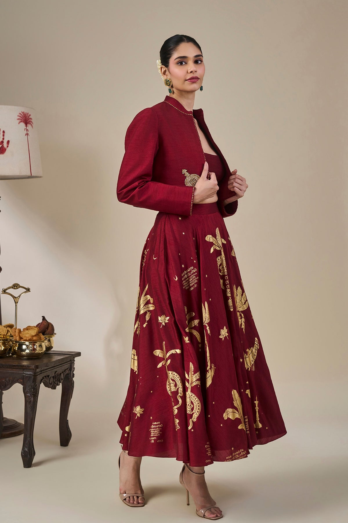Cherry Malabar Masque Skirt Set