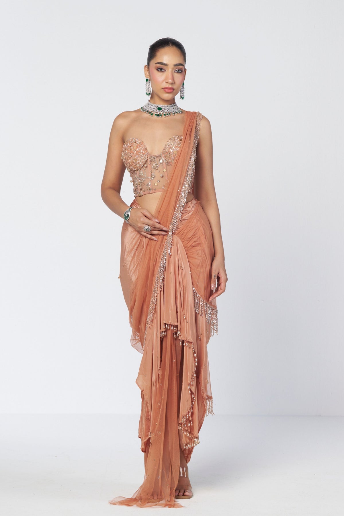 Biscoff Crush Draped Saree Set