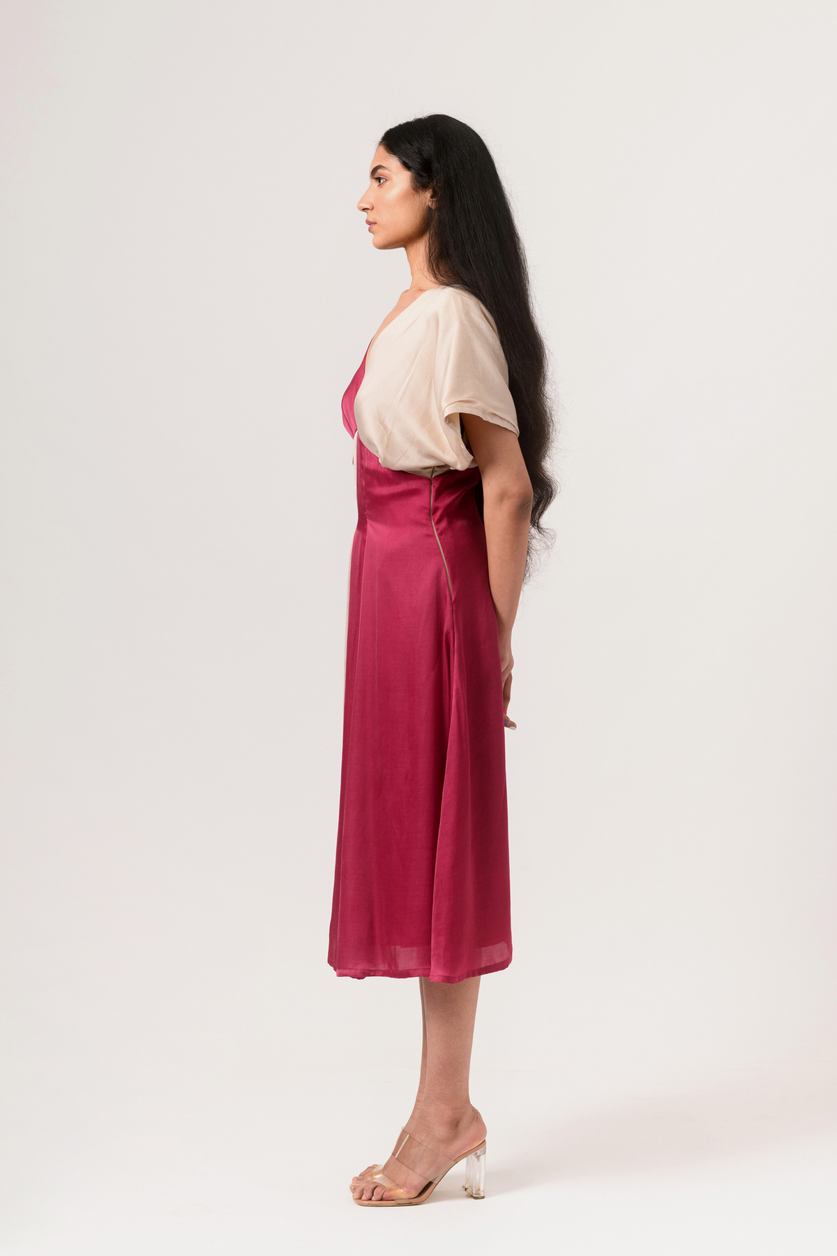 Wine ecru square dress