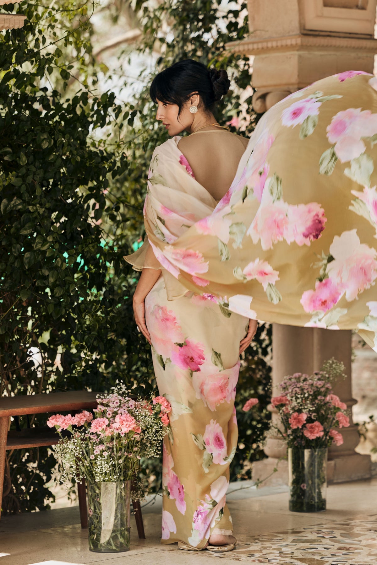 Alea Sand Ombre Yellow Saree