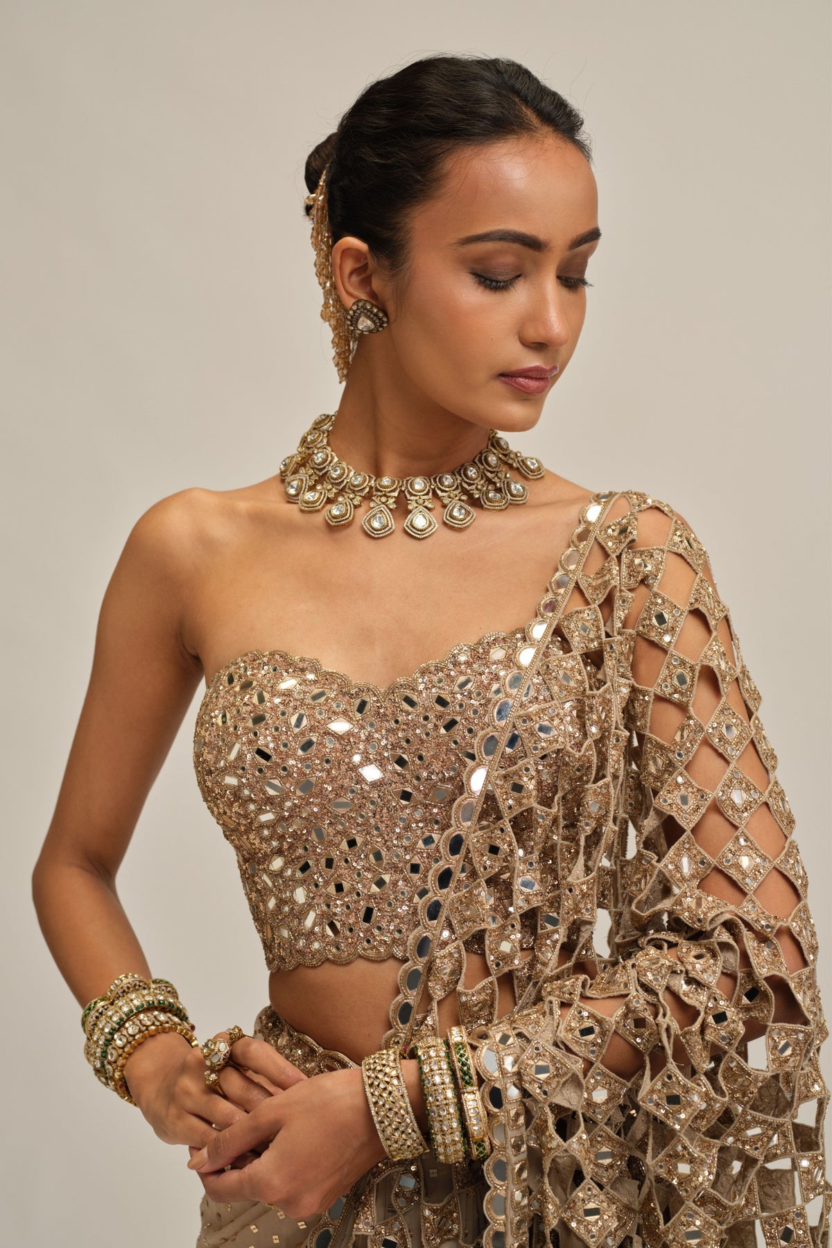 Modern Beige Saree Set