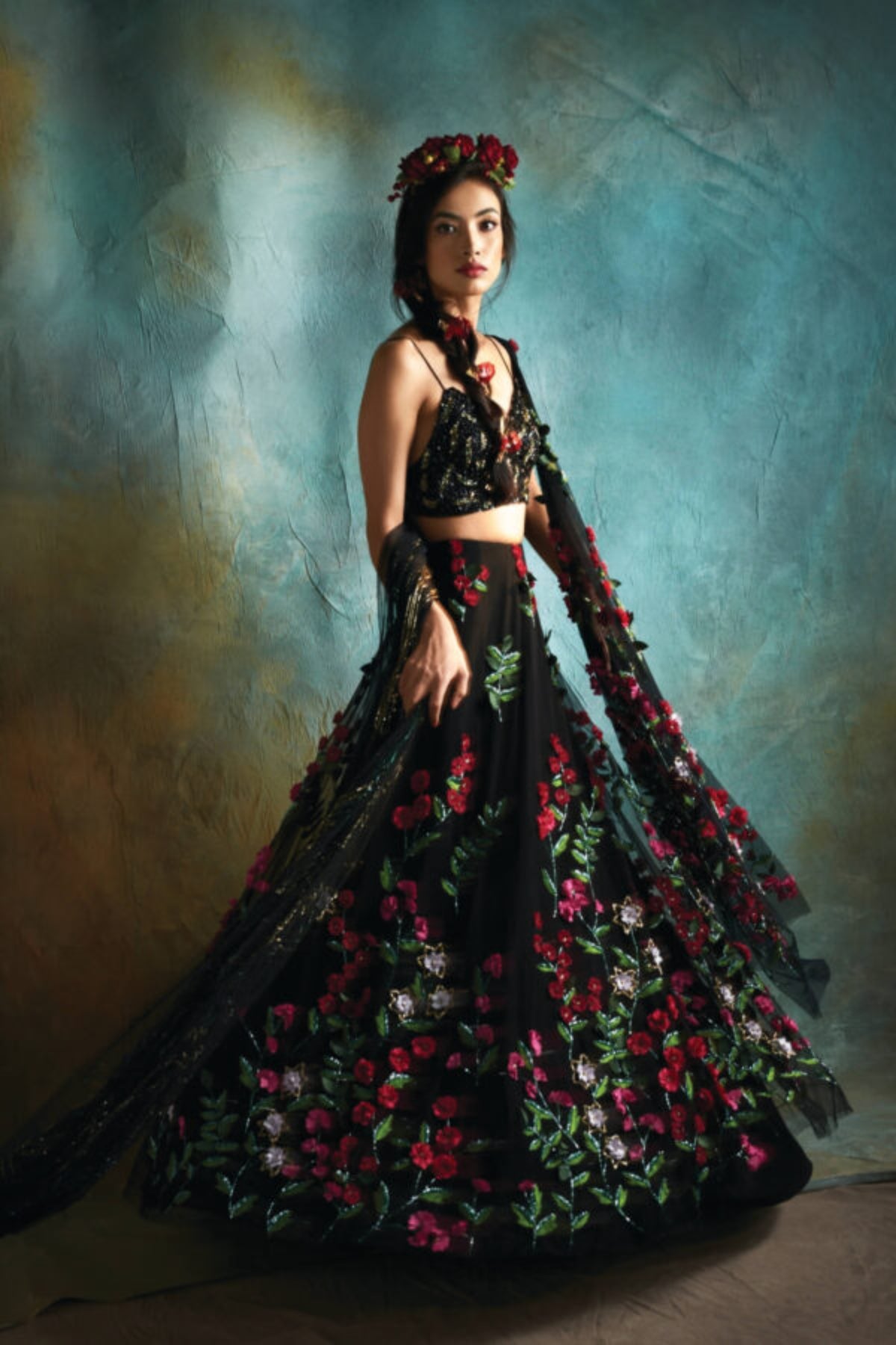Black Petunia Lehenga Set