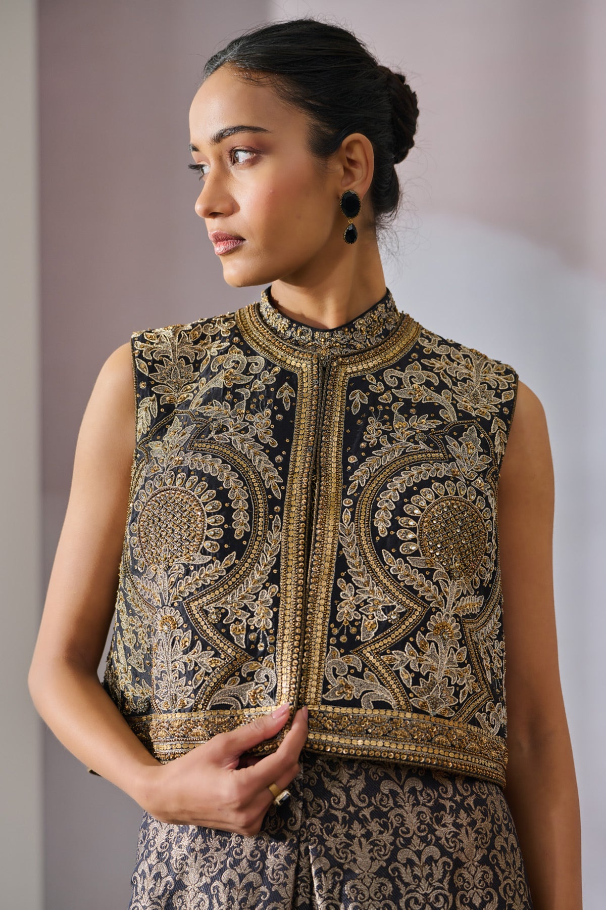 Embellished Brocade Gillet