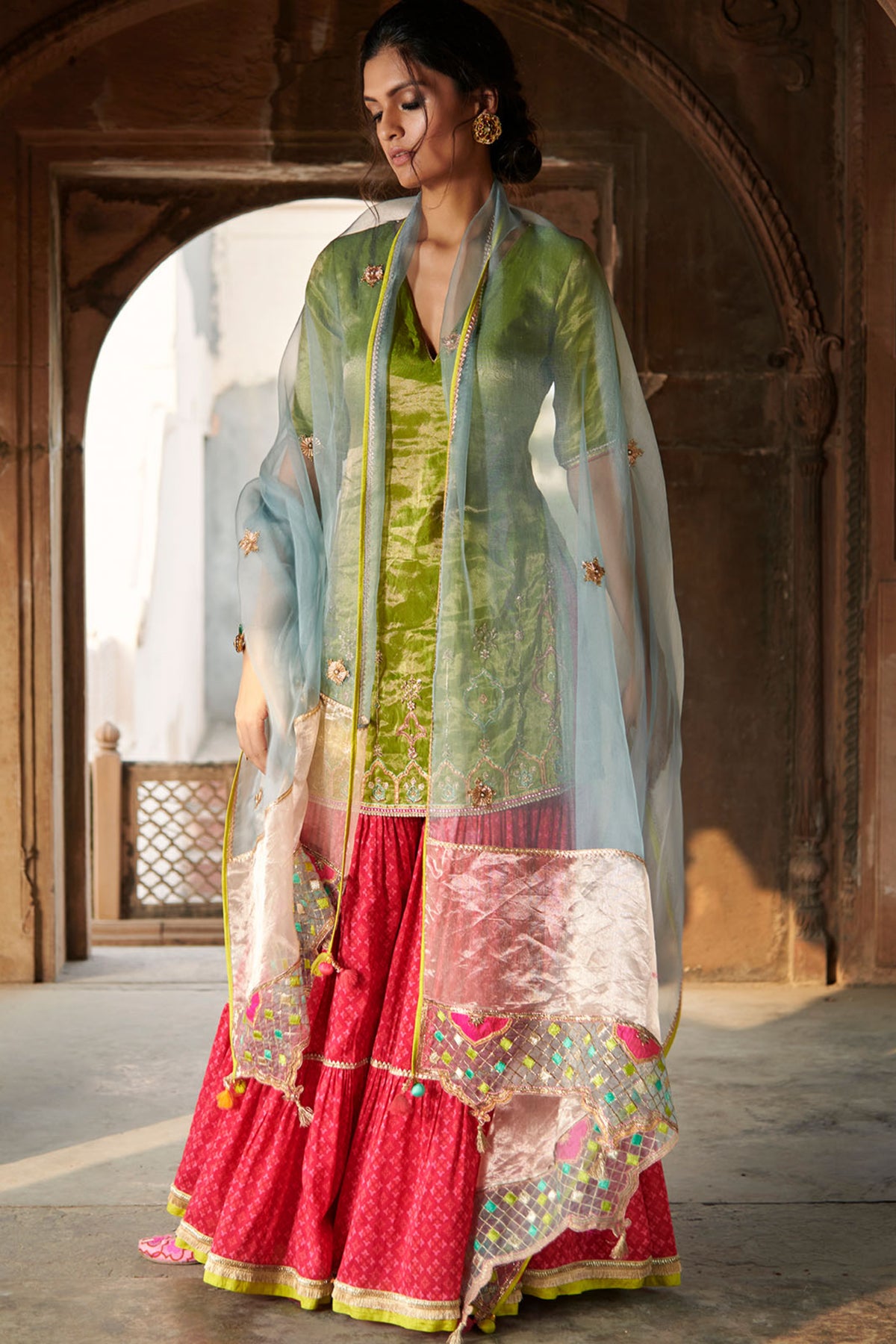 Green Payala Kurta Gharara Set