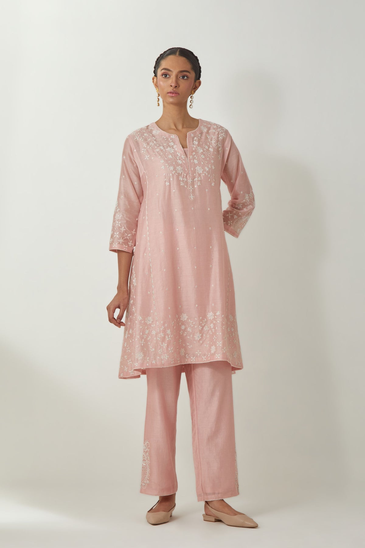 Pink Kalidar Short Kurta Set