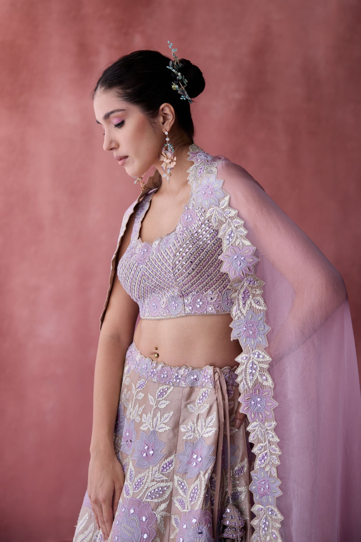Champagne Gota Floral Lehenga Set