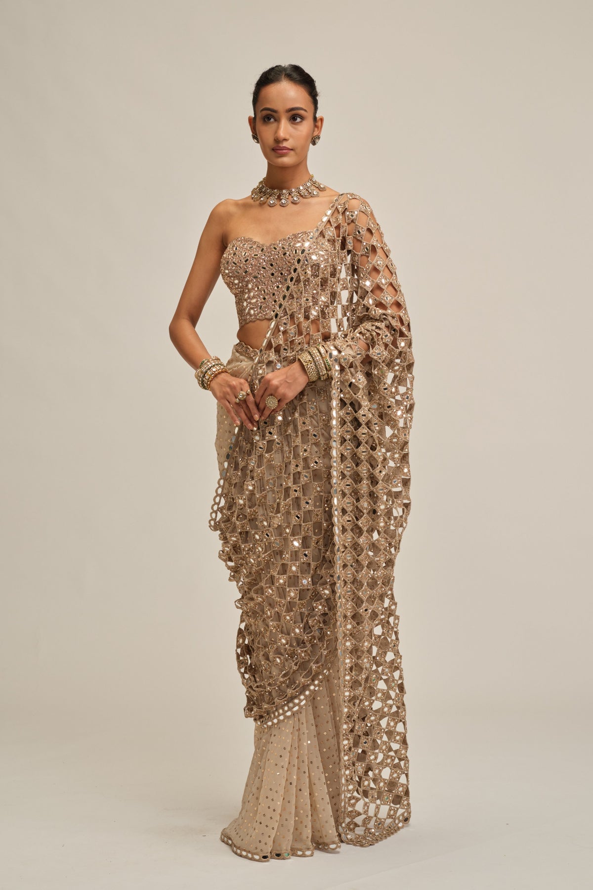 Modern Beige Saree Set
