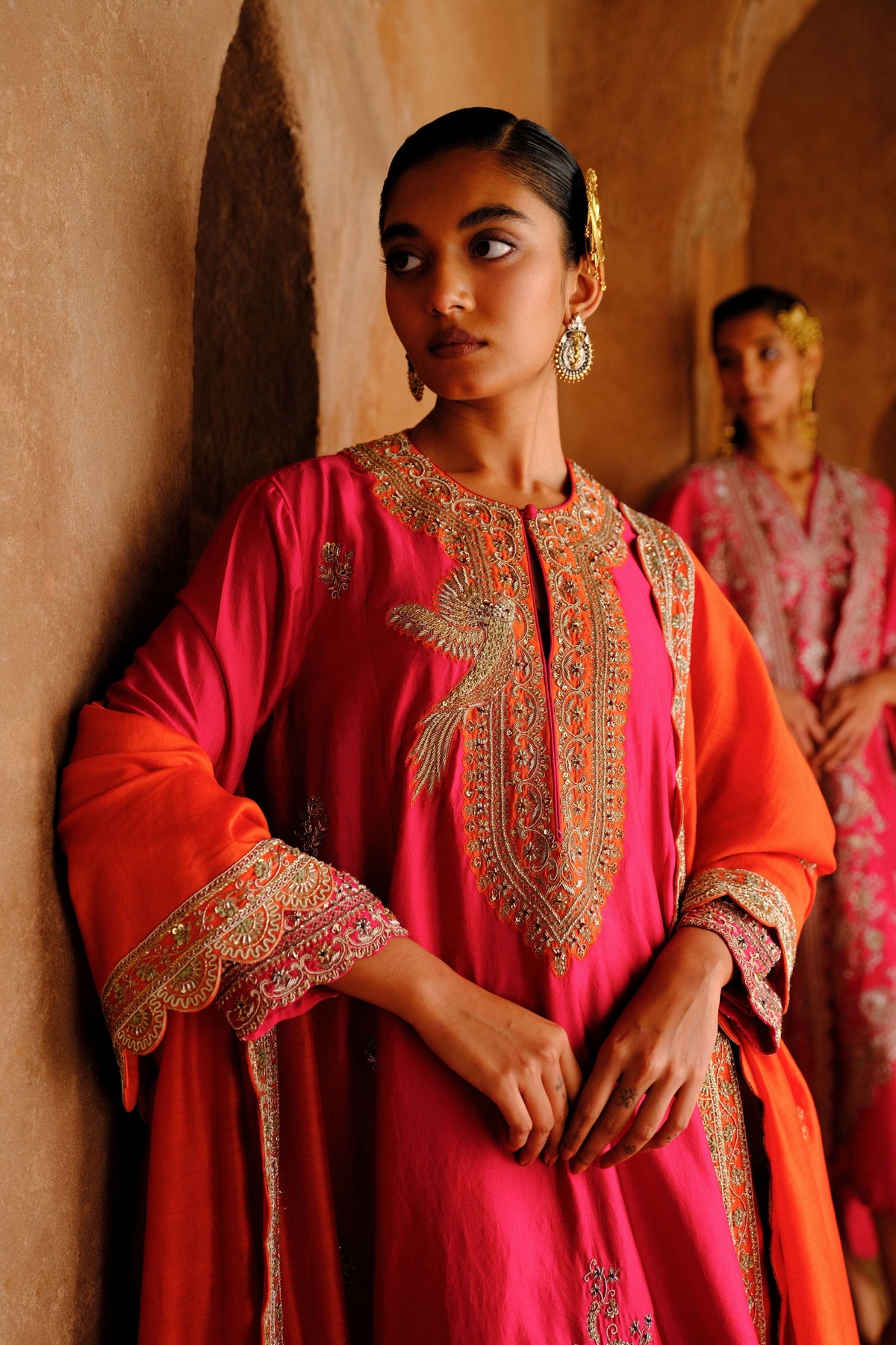 Embroidery Rani Pink Tunic Set