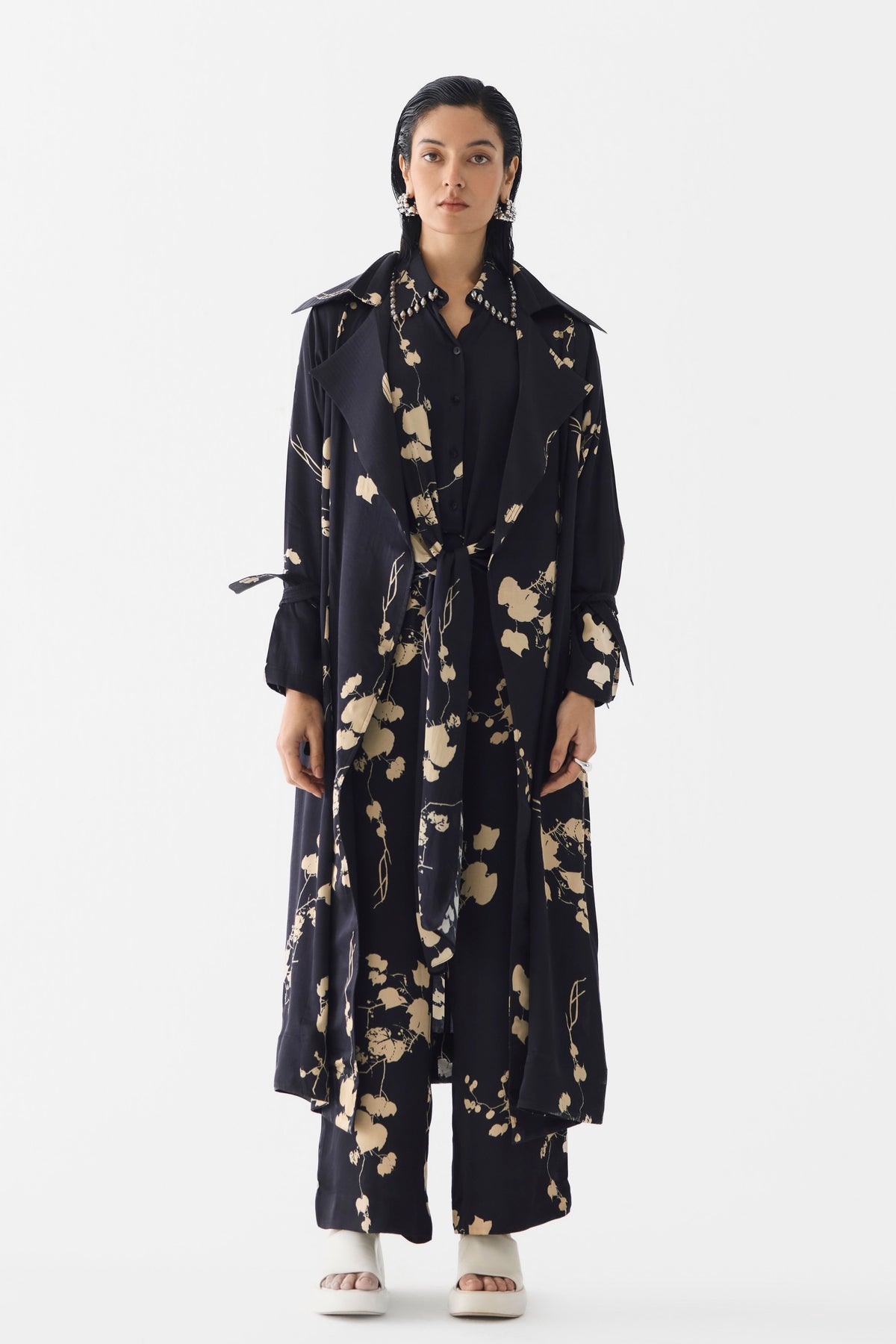 Black Sakura Trench Coat