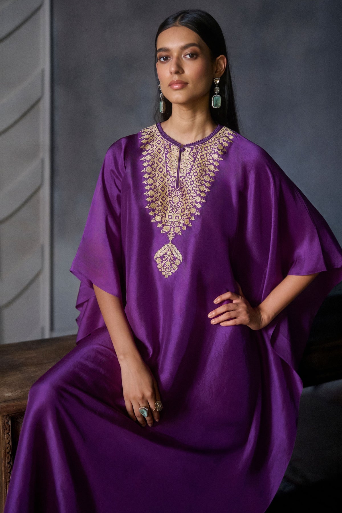 Banarasi Puple Patch Kaftan